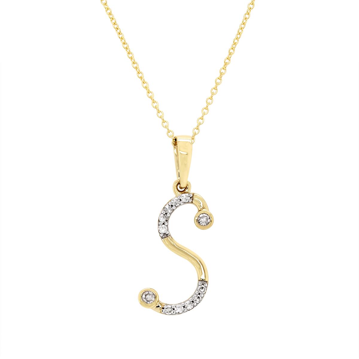 YELLOW GOLD S INITIAL PENDANT WITH DIAMONDS, .09 CT TW