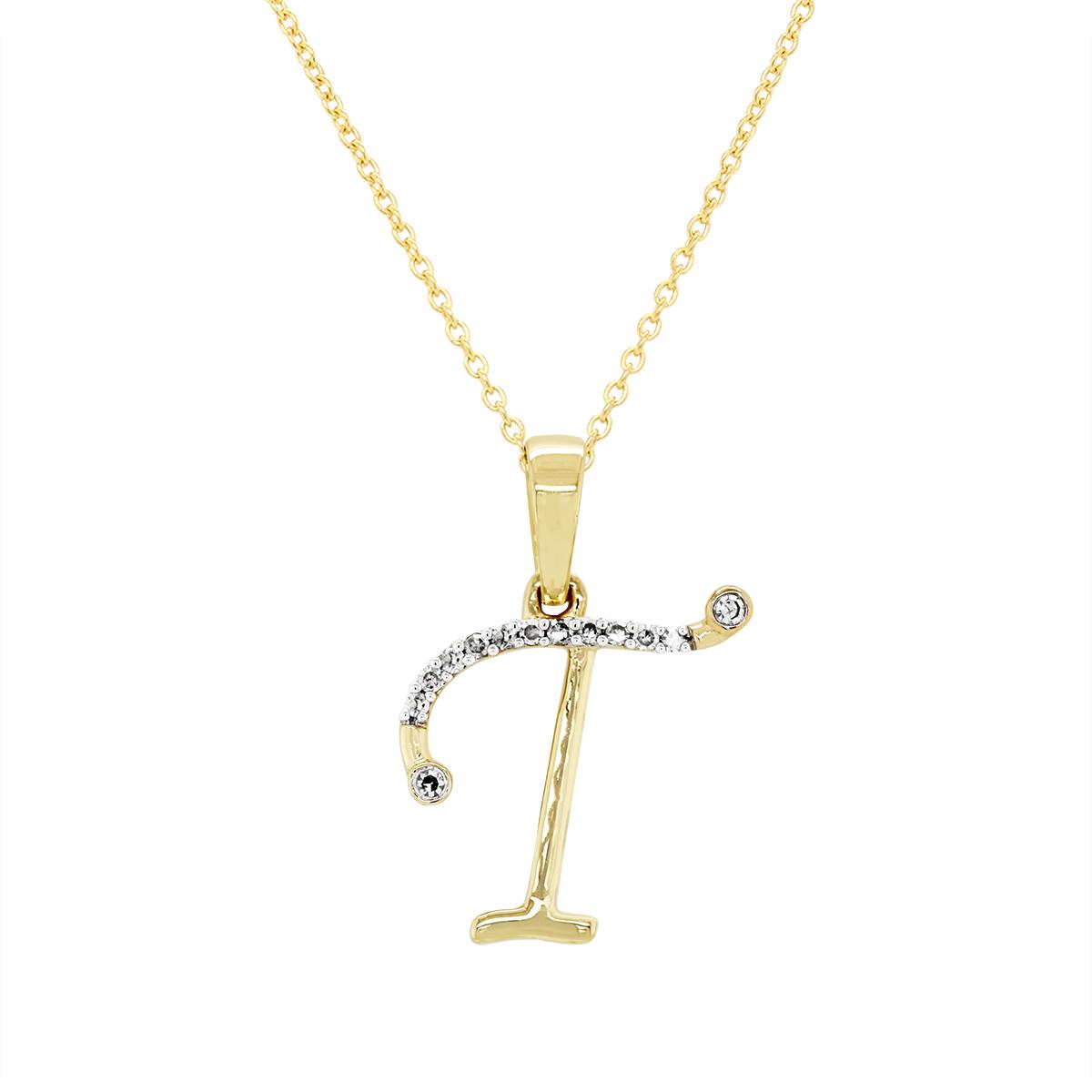 YELLOW GOLD T INITIAL PENDANT WITH DIAMONDS, .06 CT TW