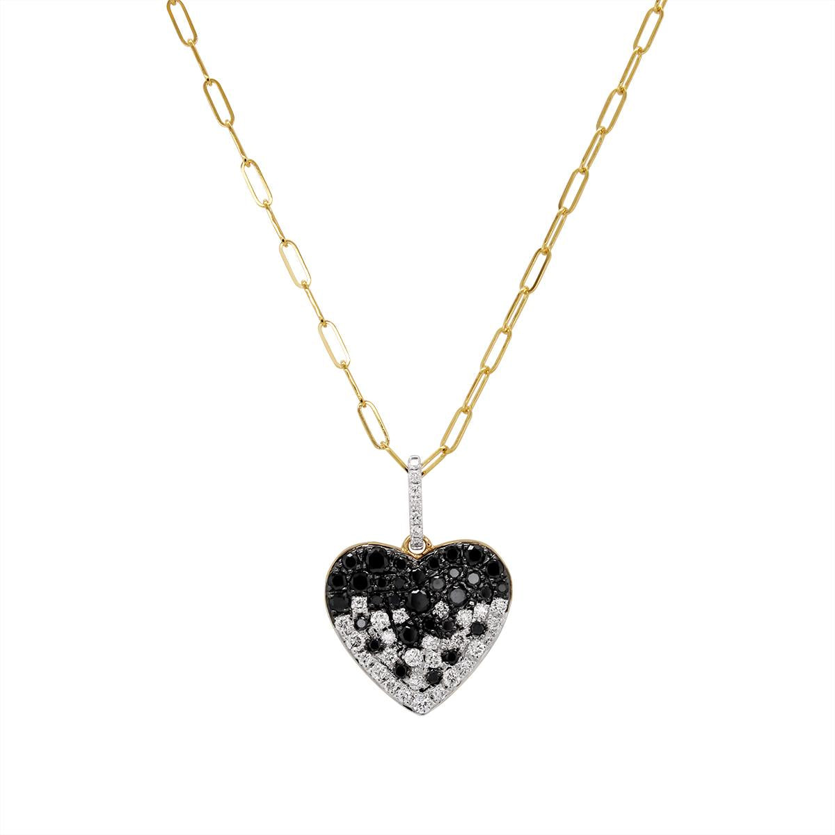 YELLOW GOLD BLACK AND WHITE DIAMOND HEART PENDANT, .80 CT TW