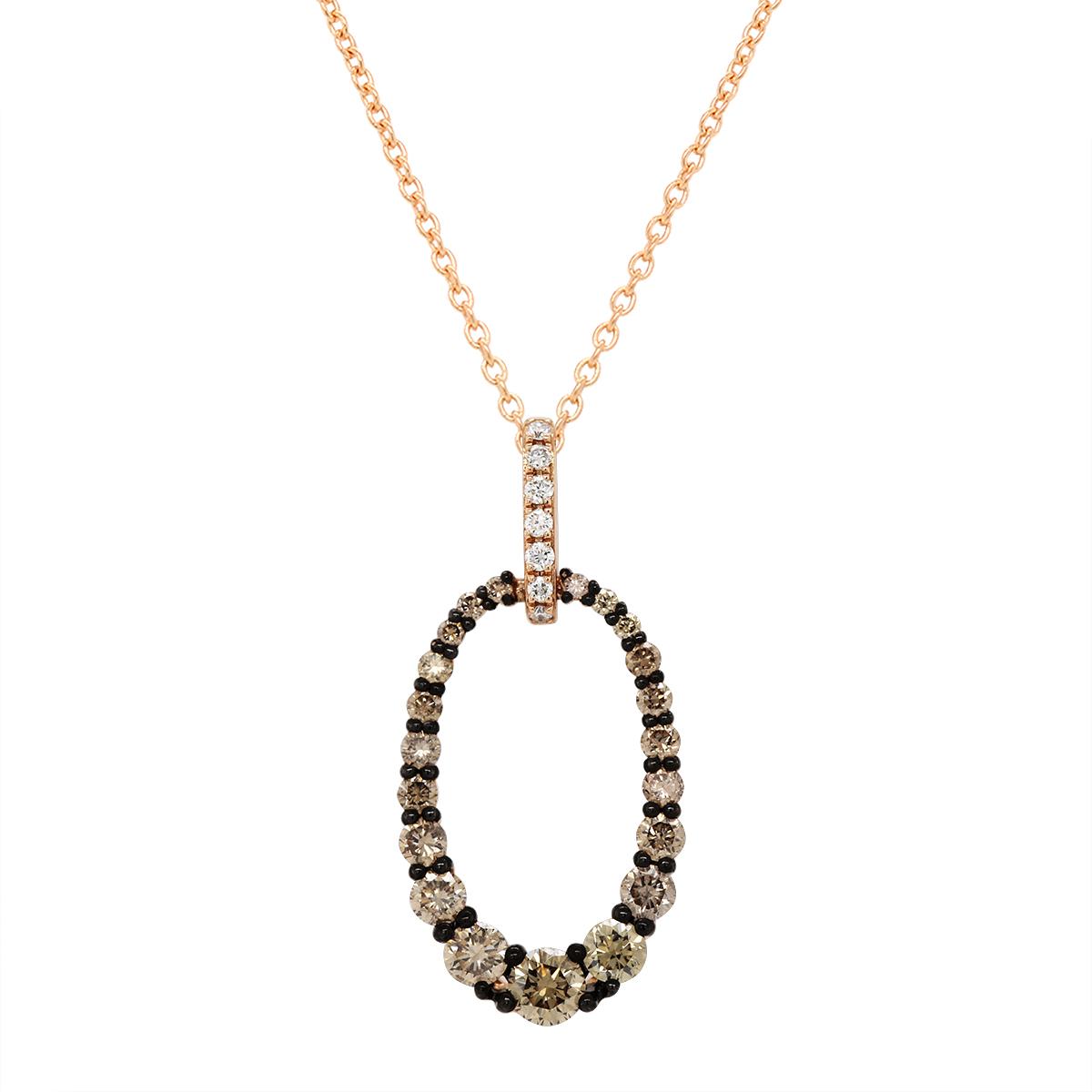 ROSE GOLD OVAL PENDANT WITH BROWN AND WHITE DIAMONDS, .66 CT TW