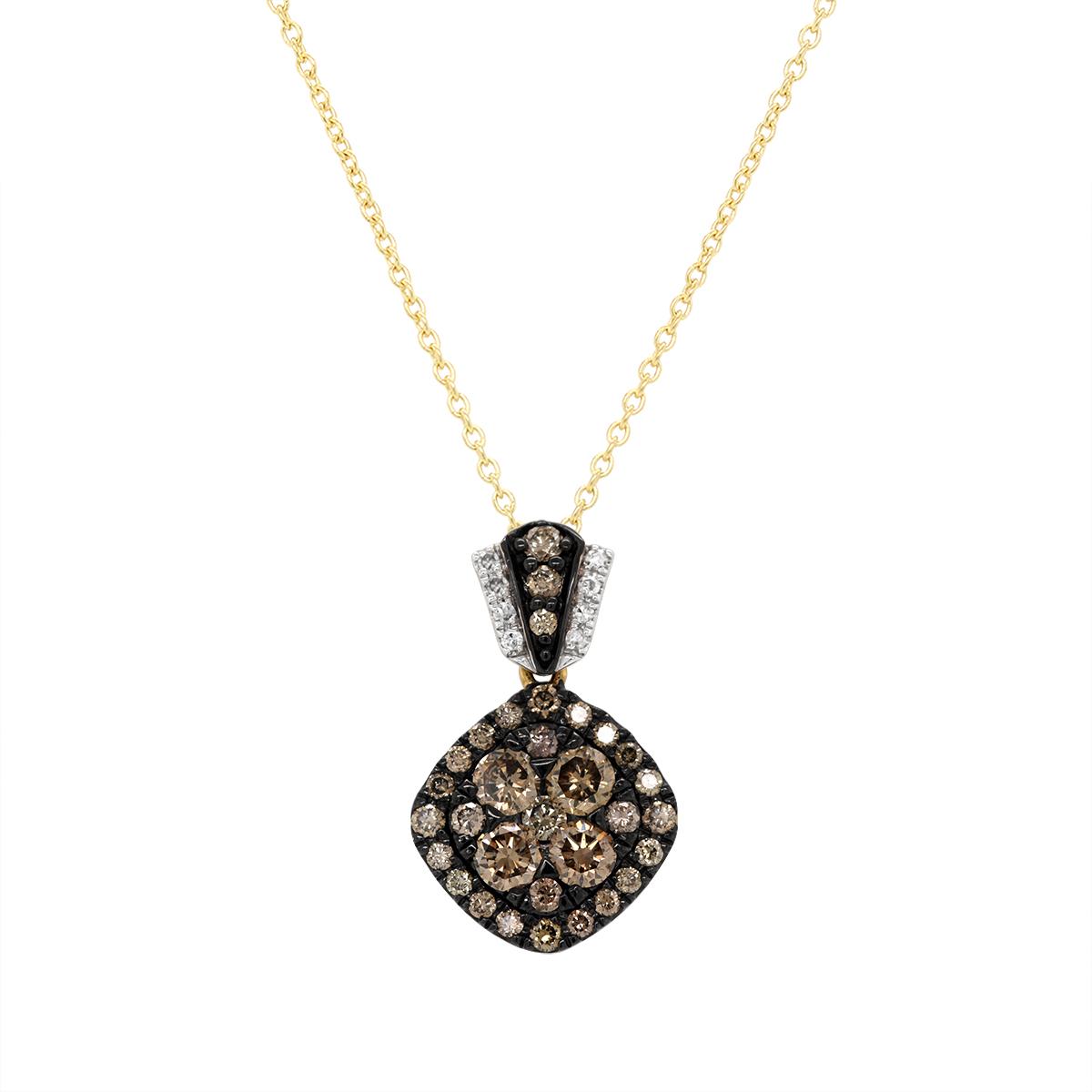 YELLOW GOLD BROWN AND WHITE DIAMOND PENDANT, .68 CT TW