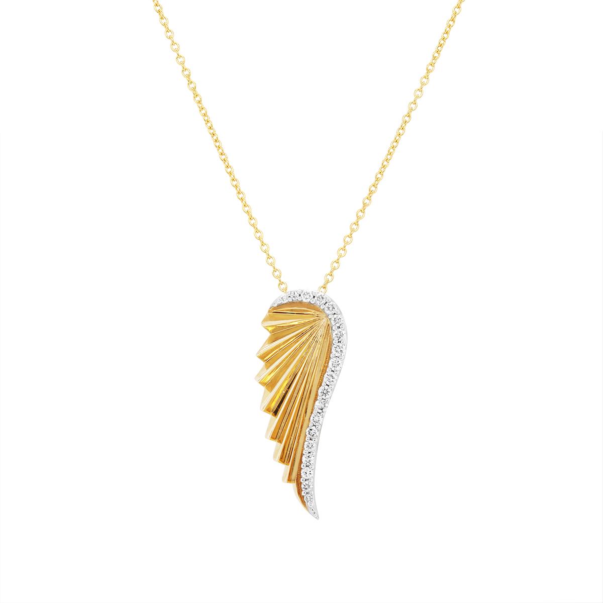 YELLOW GOLD DIAMOND WING PENDANT, .12 CT TW