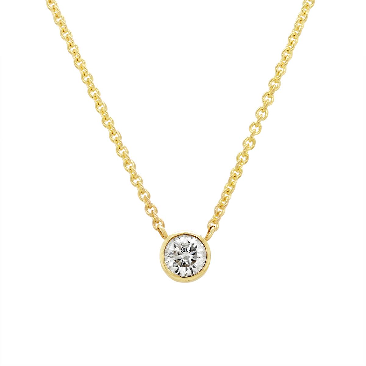 YELLOW GOLD BEZEL SET DIAMOND SOLITAIRE PENDANT, .47 CT TW