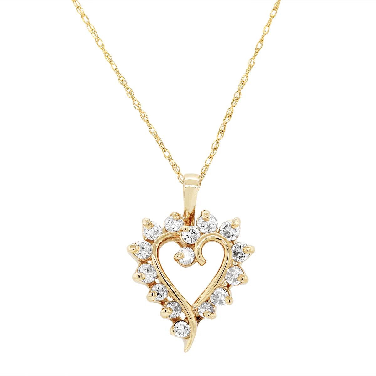 YELLOW GOLD OPEN HEART DIAMOND PENDANT, 3/4 CT TW