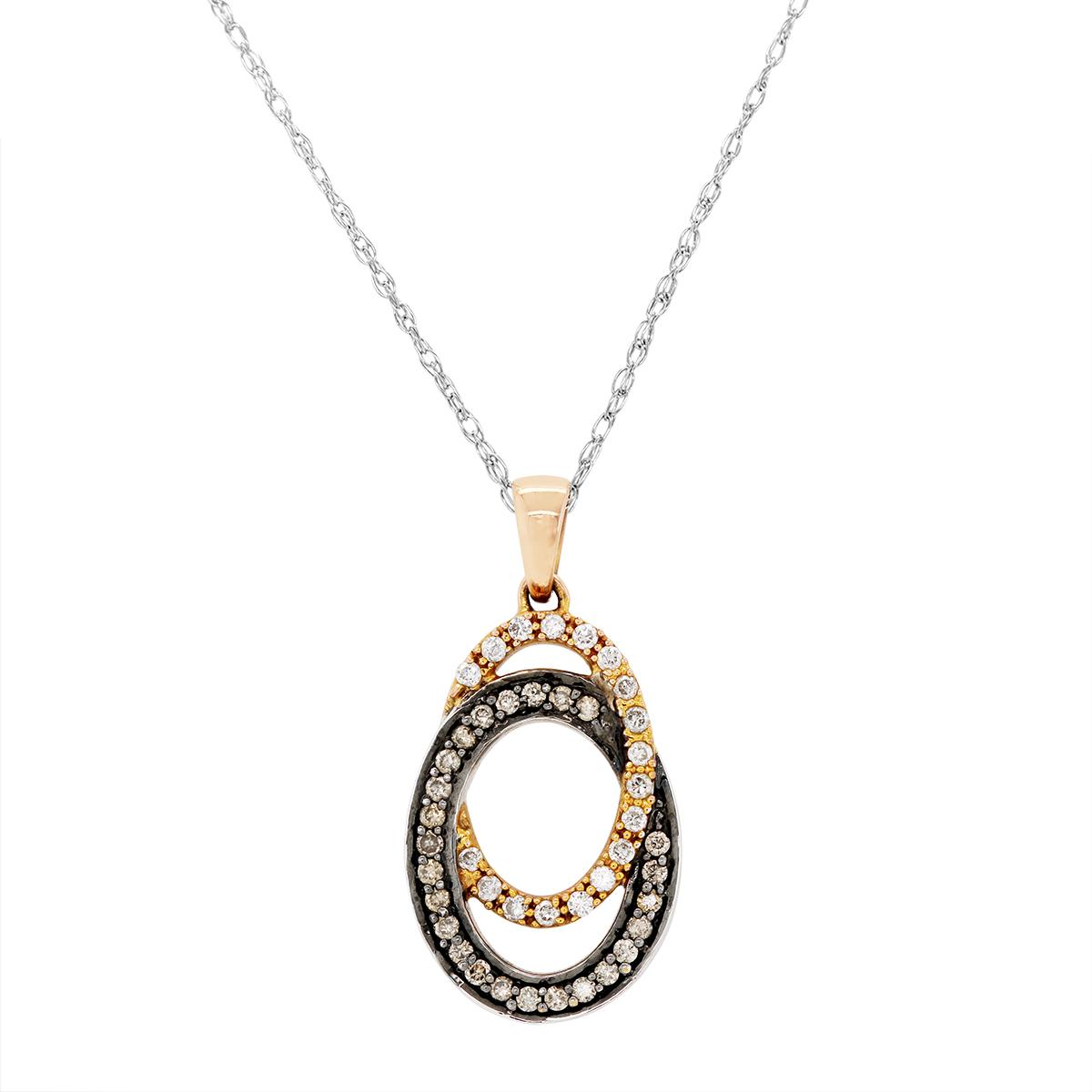 TWO-TONE GOLD INTERTWINED OVAL DIAMOND PENDANT, 1/2 CT TW