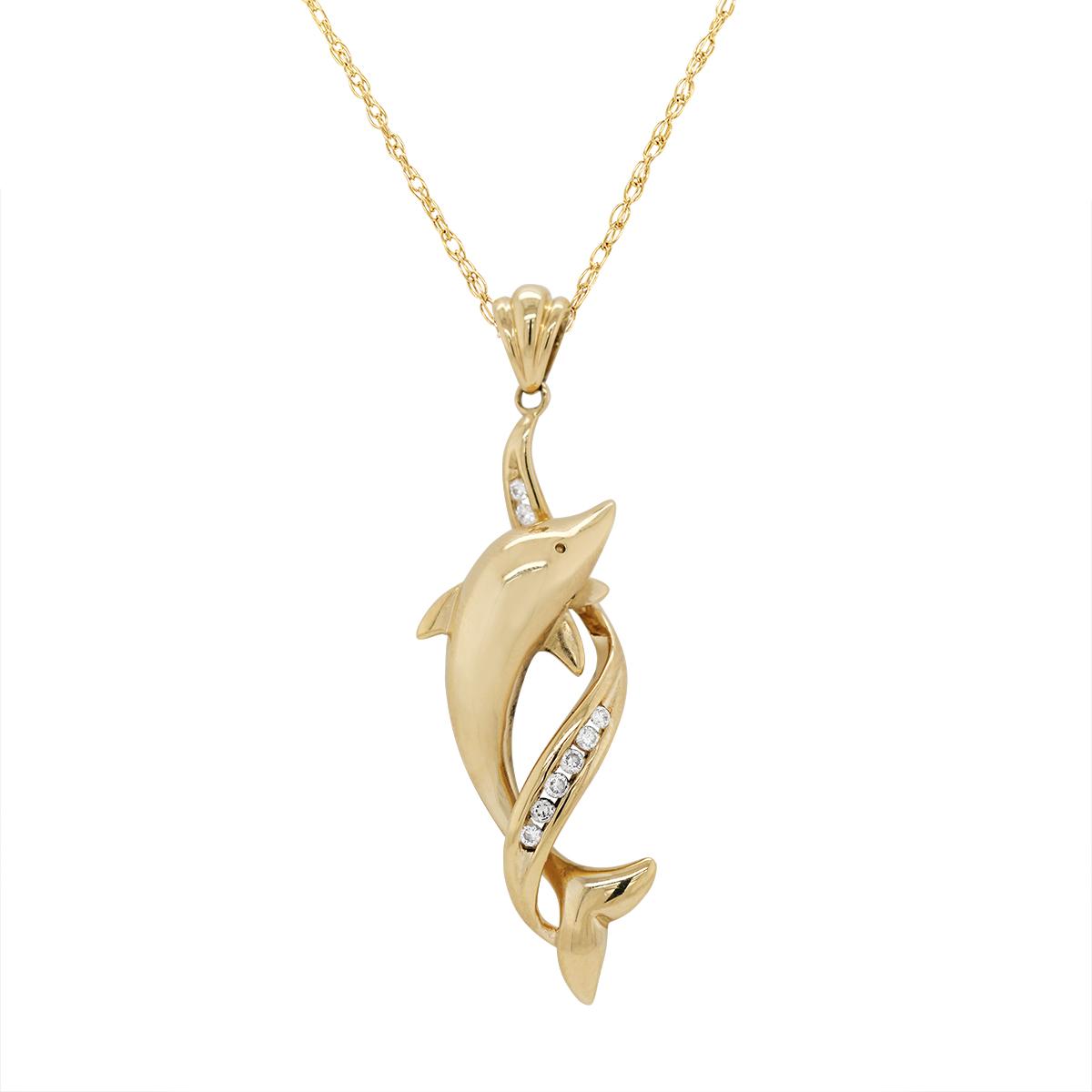 YELLOW GOLD AND DIAMOND DOLPHIN PENDANT, 1/7 CT TW