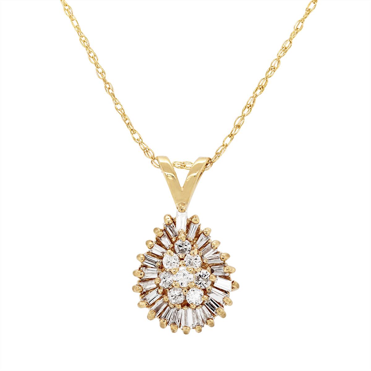 YELLOW GOLD PEAR SHAPED CLUSTER DIAMOND PENDANT, 1/3 CT TW
