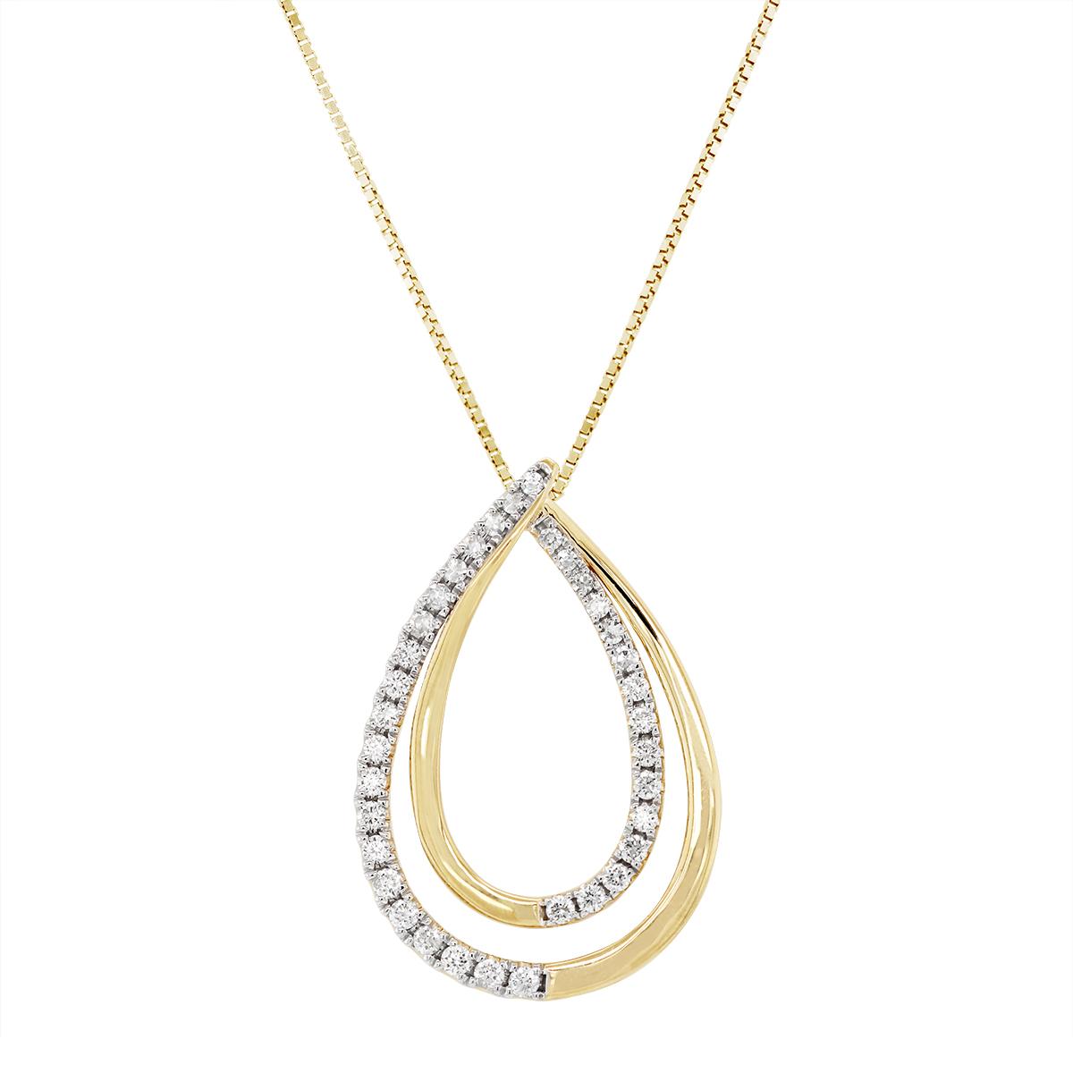 TWO-TONE GOLD PEAR SHAPED PENDANT WITH ROUND DIAMONDS, .21 CT TW