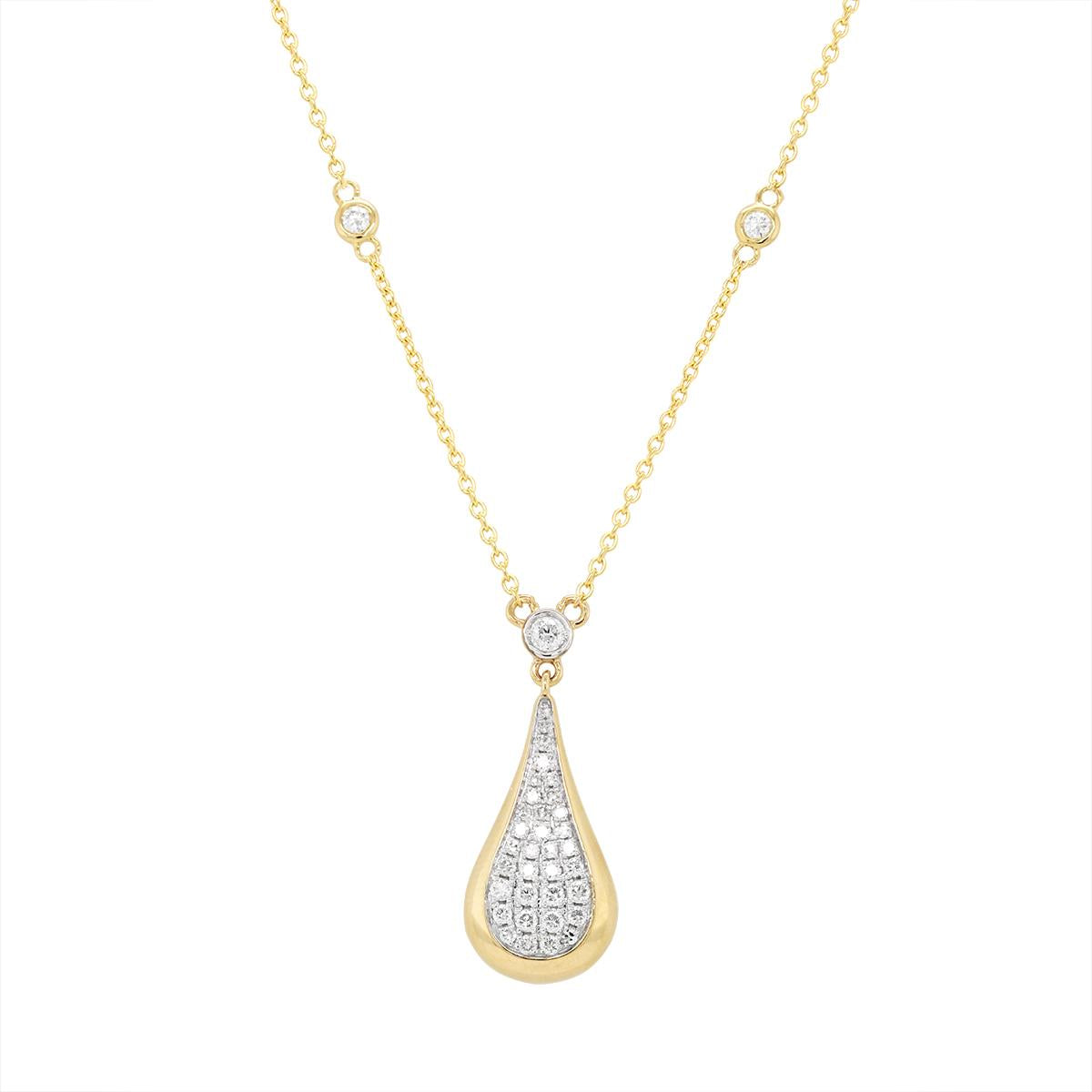 TWO-TONE GOLD DIAMOND PAVE TEARDROP PENDANT, .31 CT TW