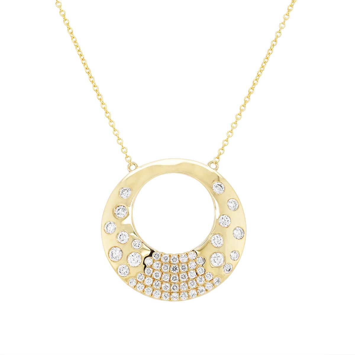 YELLOW GOLD OPEN CIRCLE FLUSH SET DIAMOND PENDANT, .81 CT TW