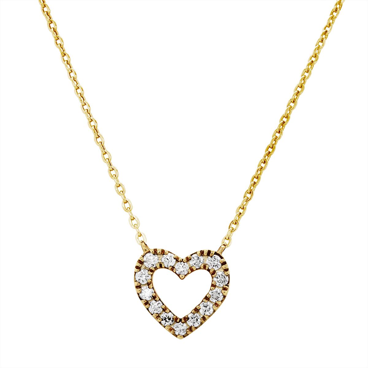YELLOW GOLD OPEN HEART PENDANT WITH LAB GROWN DIAMONDS, .16 CT TW