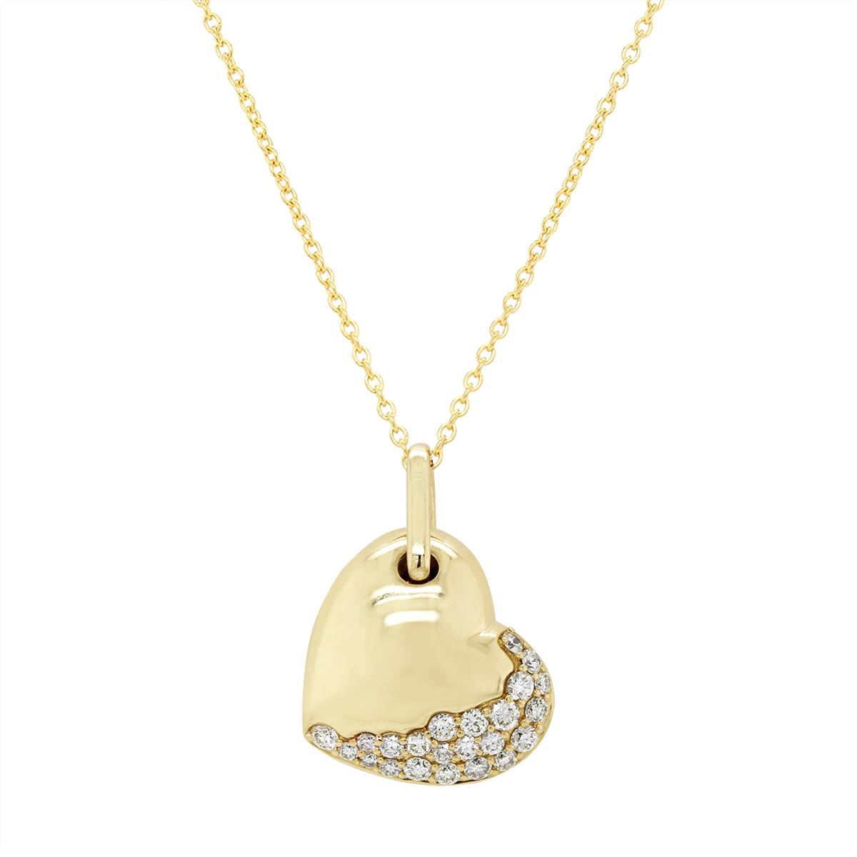 YELLOW GOLD DIAMOND PAVE HEART PENDANT NECKLACE, 1/4 CT TW