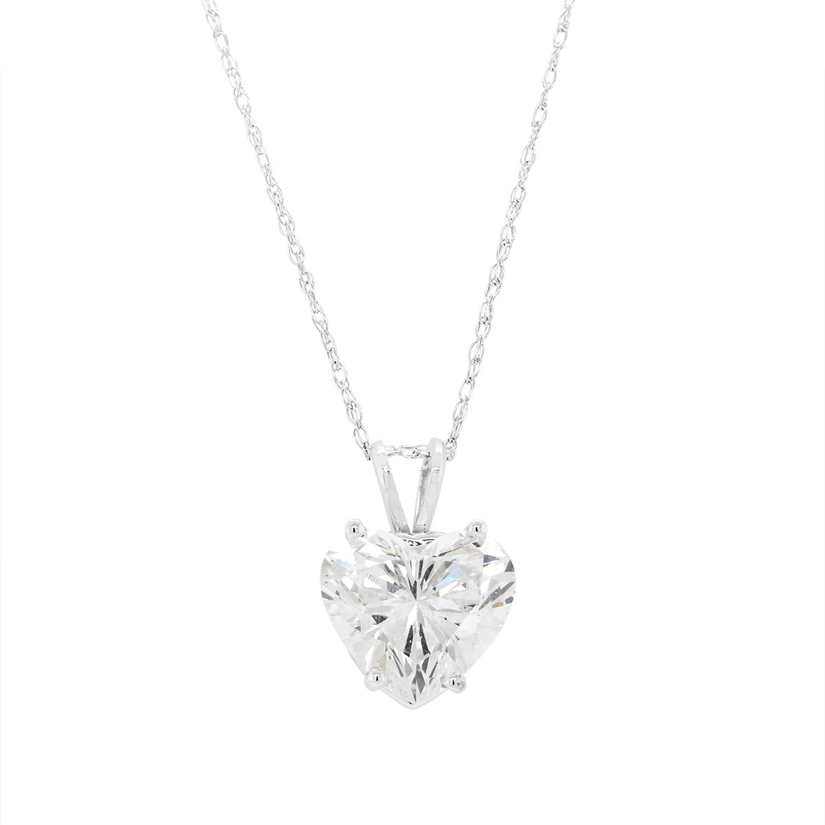 WHITE GOLD LAB GROWN HEART SHAPED DIAMOND PENDANT, 4.39 CT