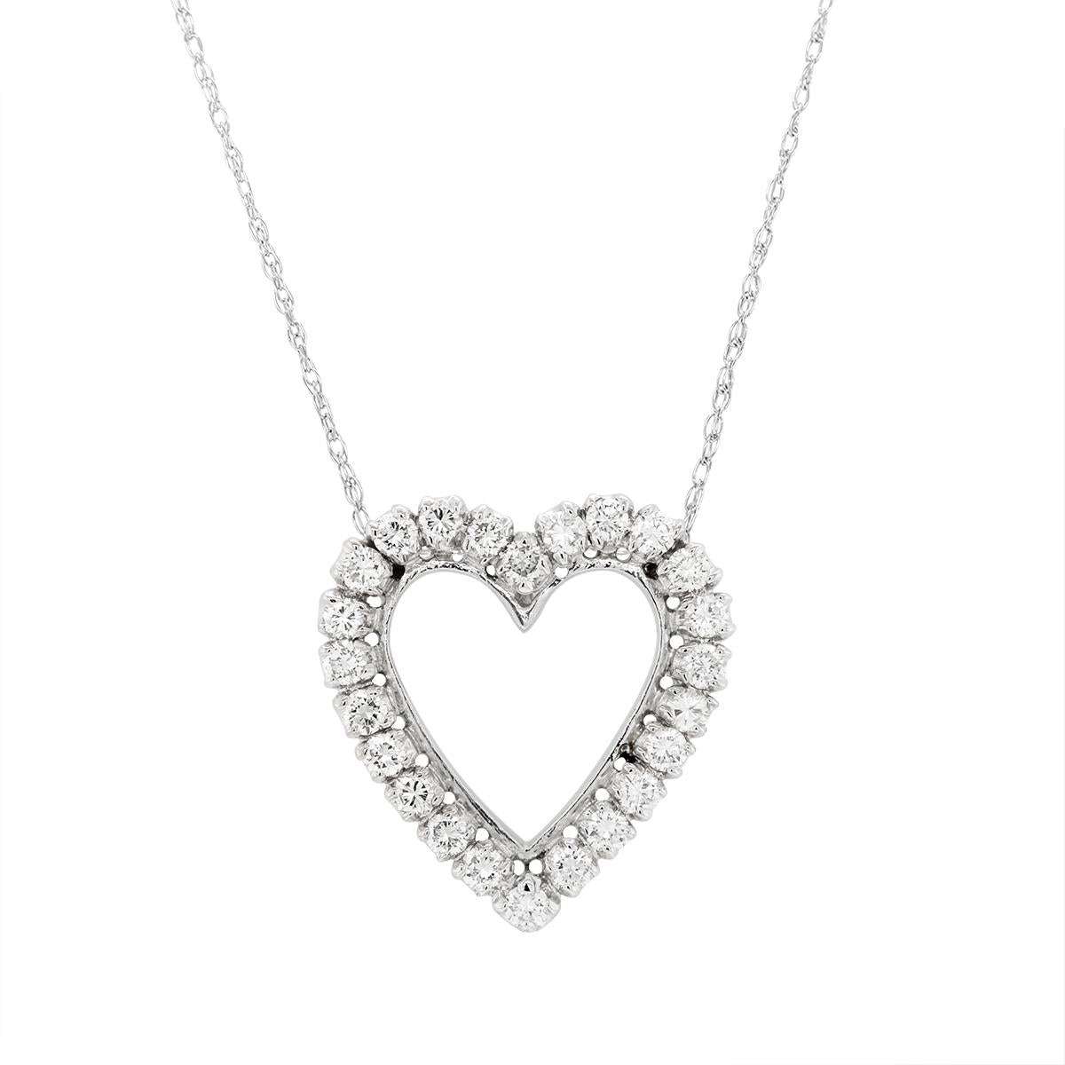 WHITE GOLD OPEN HEART SHAPED DIAMOND PENDANT, 1/2 CT TW