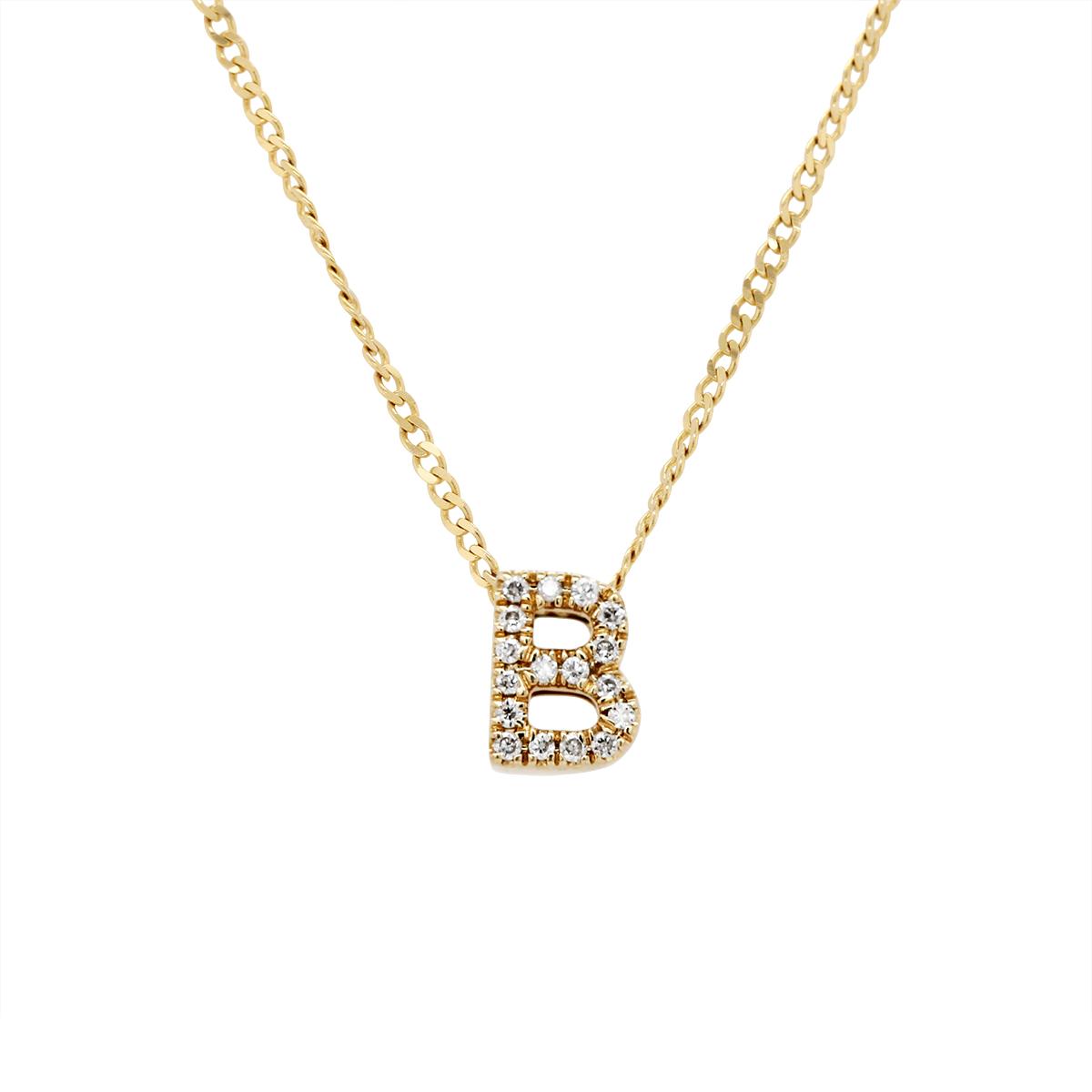 YELLOW GOLD B INITIAL PENDANT WITH DIAMONDS, .06 CT TW