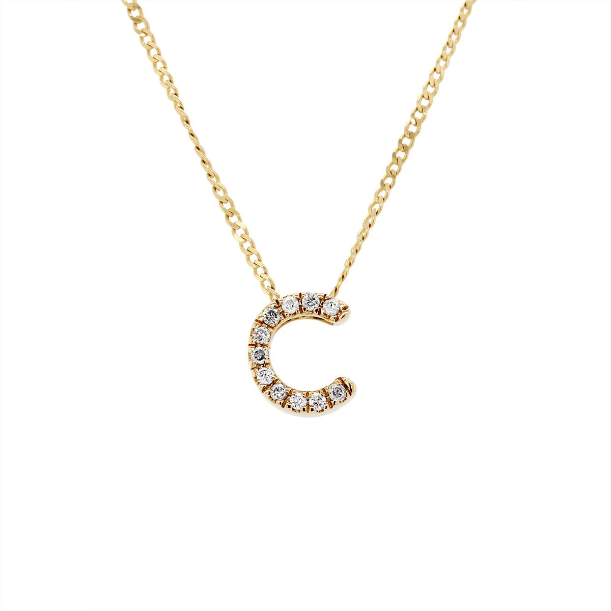 YELLOW GOLD C INITIAL PENDANT WITH DIAMONDS, .03 CT TW
