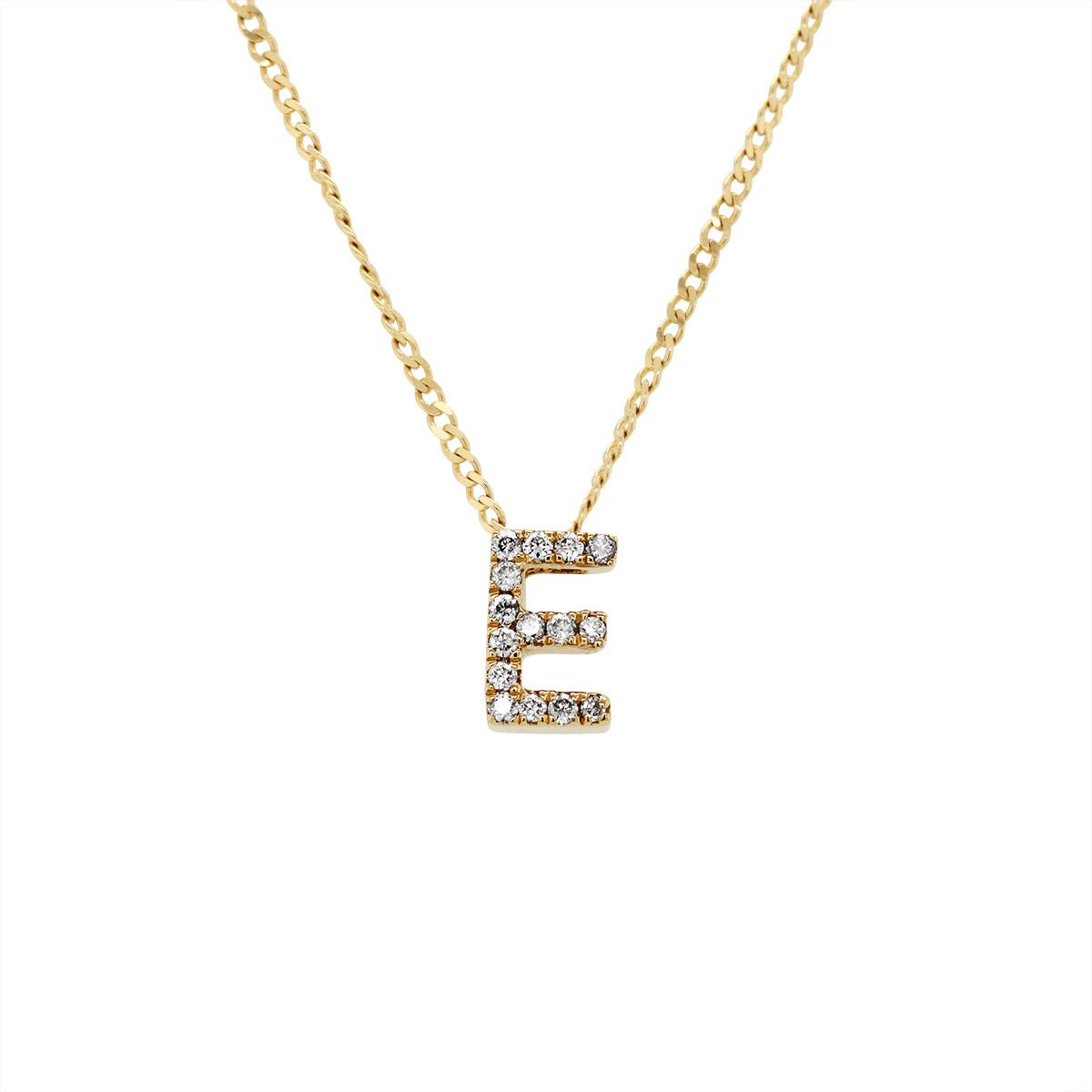 YELLOW GOLD E INITIAL PENDANT WITH DIAMONDS, .06 CT TW