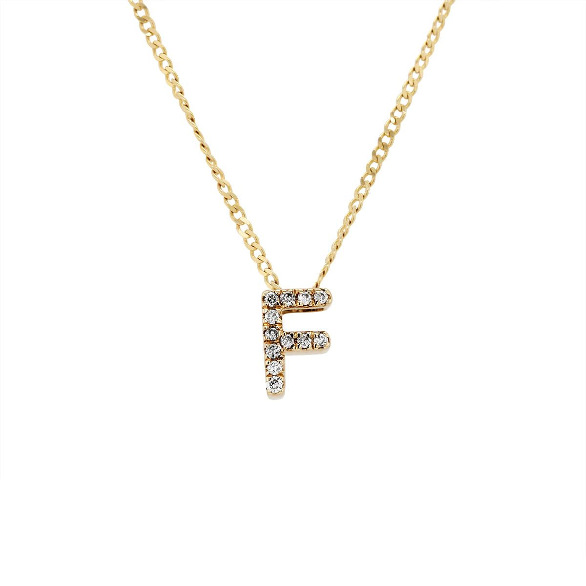 YELLOW GOLD F INITIAL PENDANT WITH DIAMONDS, .03 CT TW