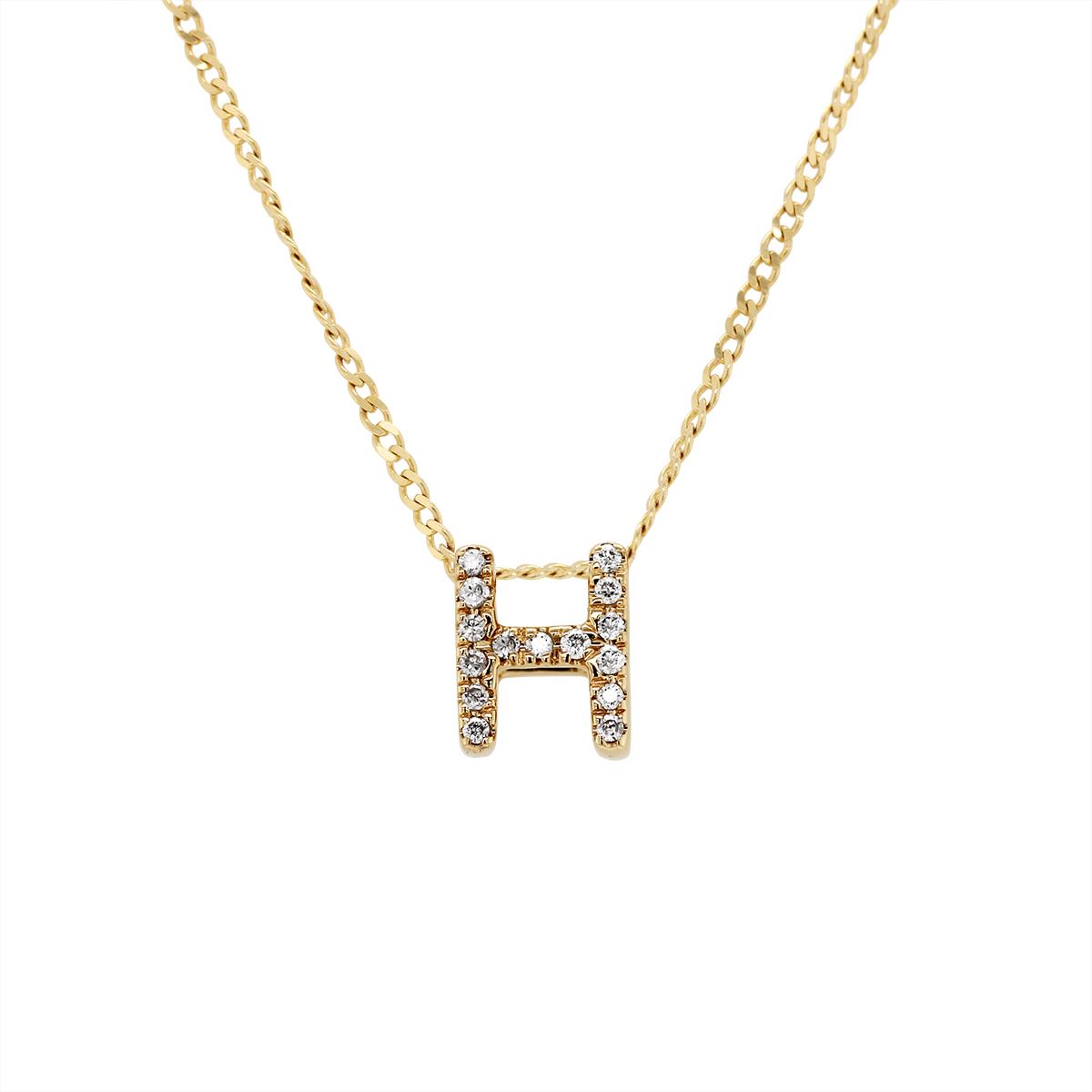 YELLOW GOLD H INITIAL PENDANT WITH DIAMONDS, .04 CT TW