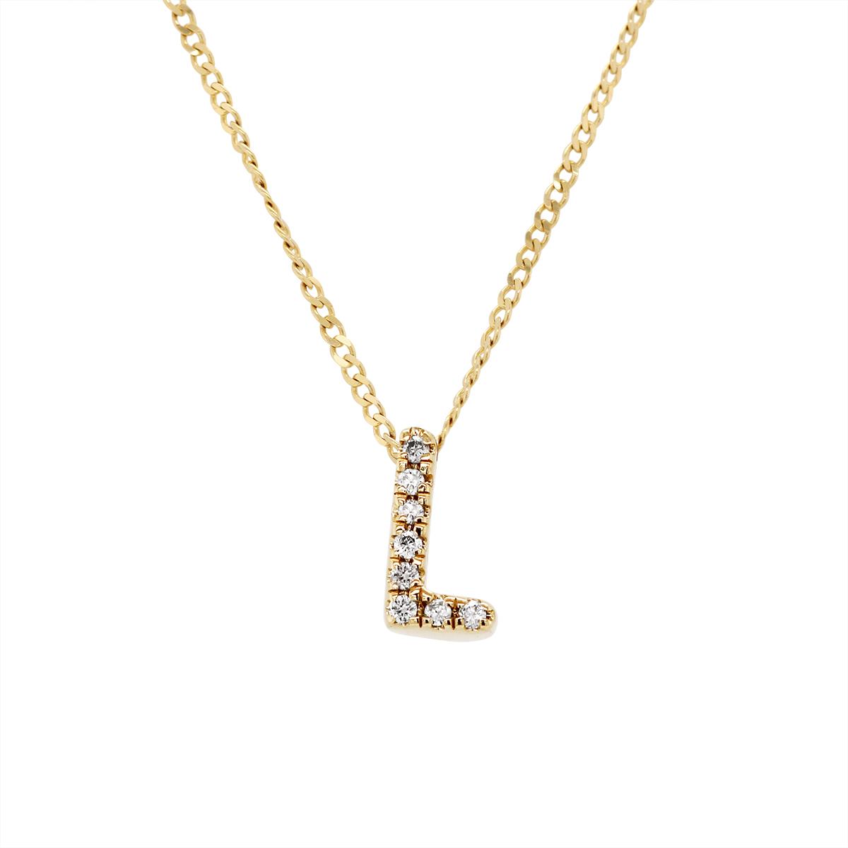 YELLOW GOLD L INITIAL PENDANT WITH DIAMONDS, .03 CT TW