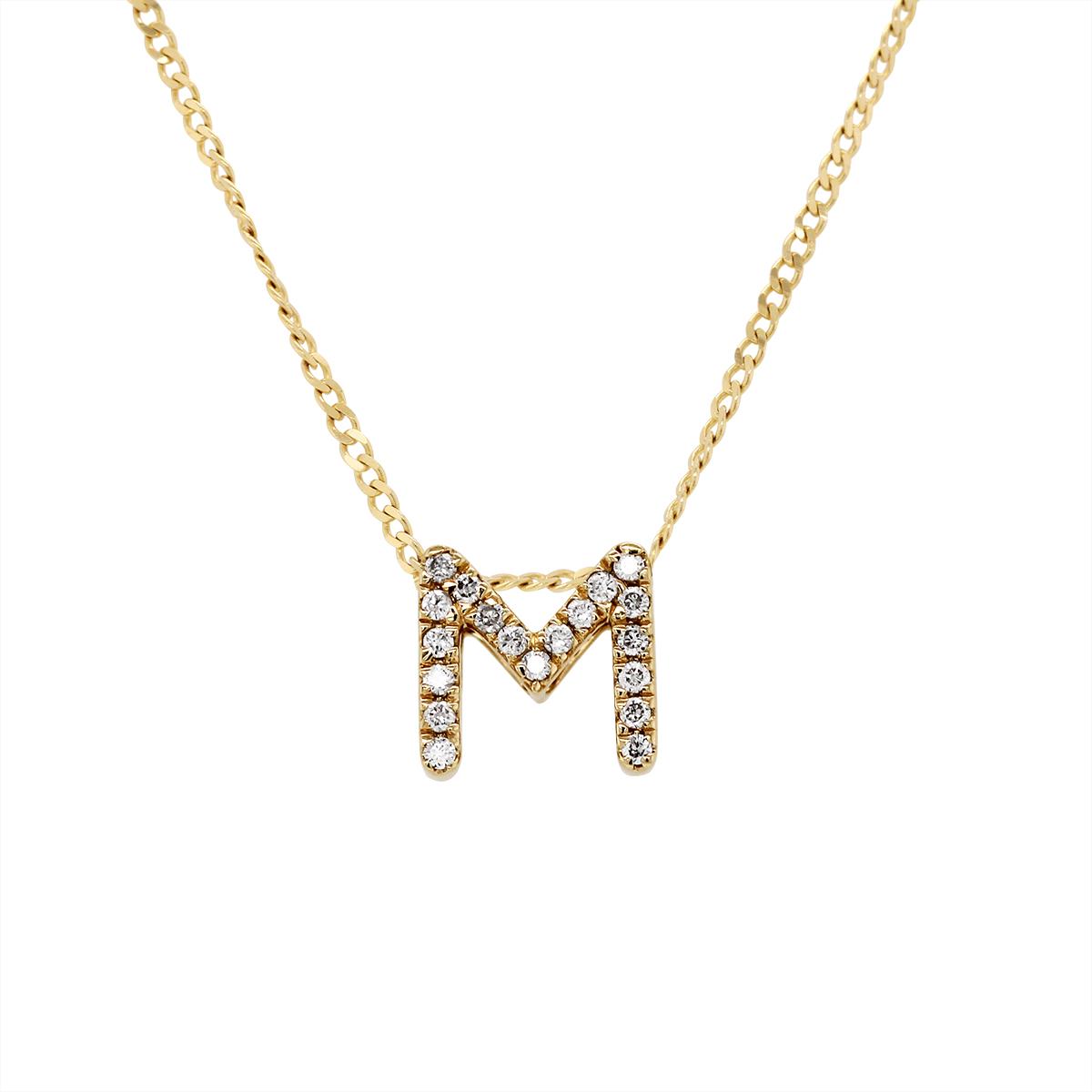 YELLOW GOLD M INITIAL PENDANT WITH DIAMONDS, .05 CT TW