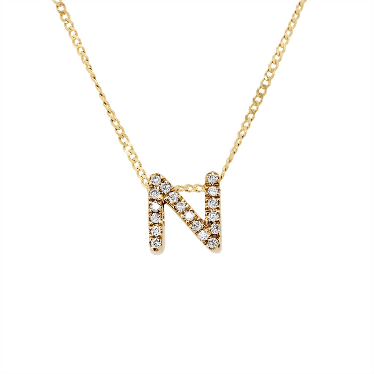 YELLOW GOLD N INITIAL PENDANT WITH DIAMONDS, .06 CT TW