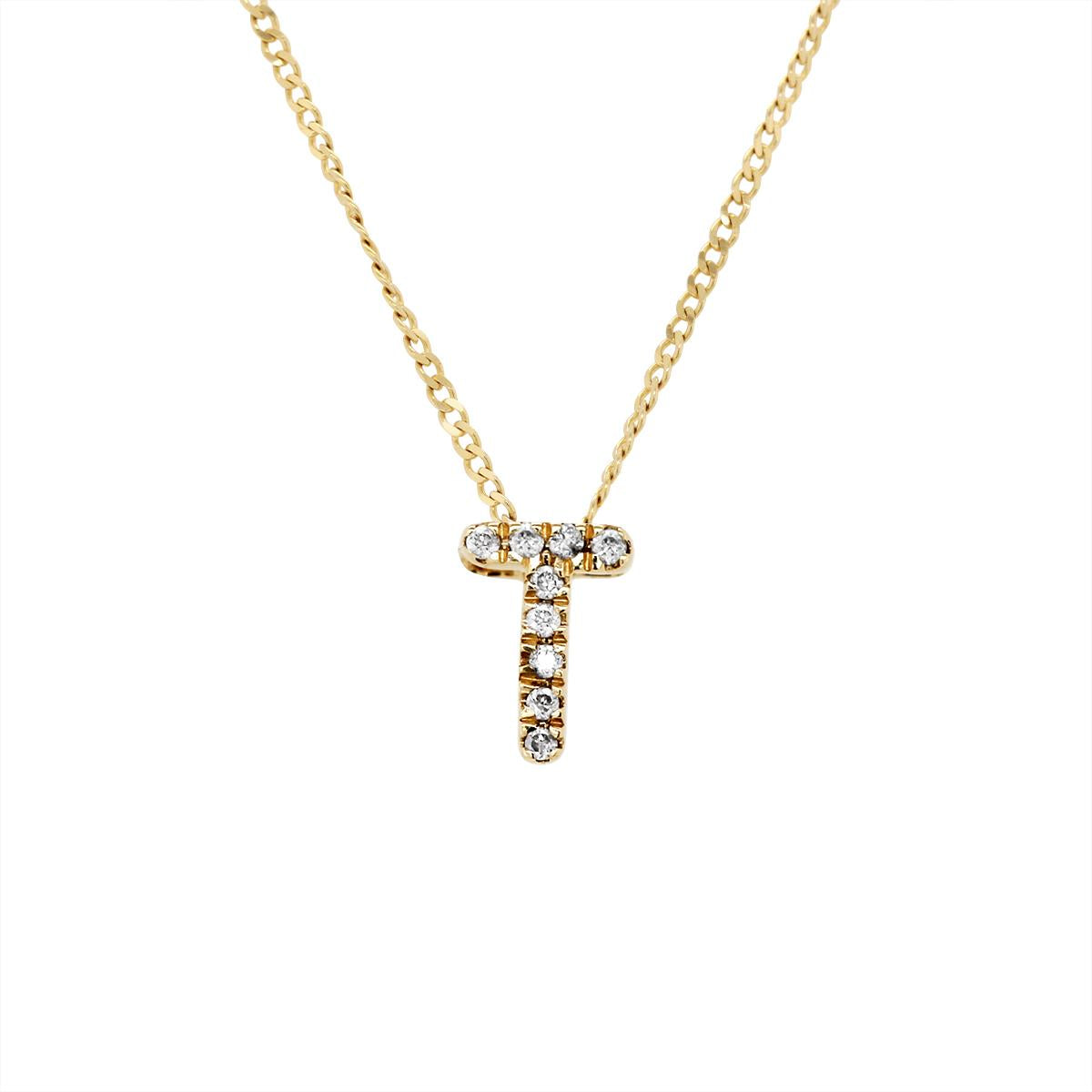 YELLOW GOLD T INITIAL PENDANT WITH DIAMONDS, .03 CT TW