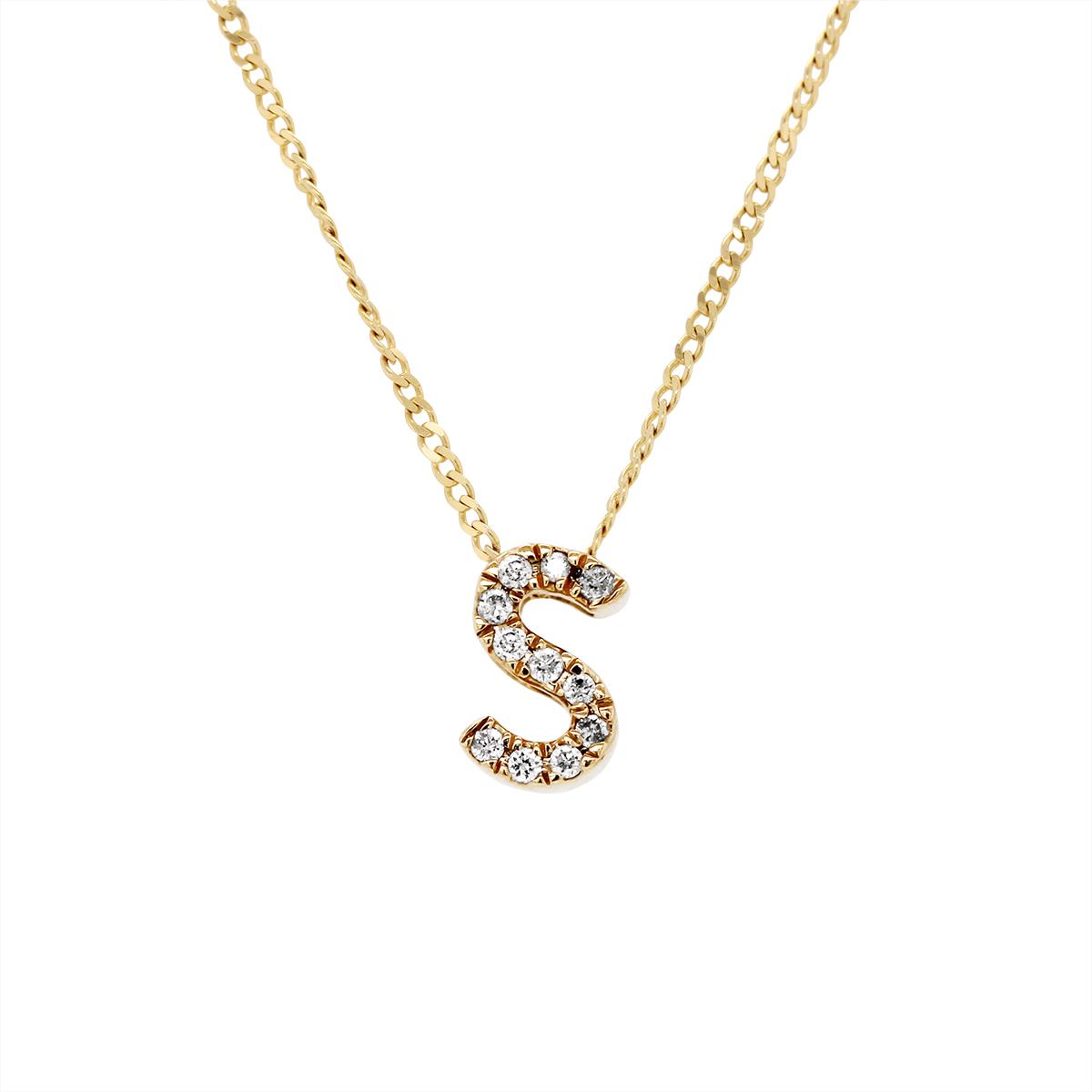 YELLOW GOLD S INITIAL PENDANT WITH DIAMONDS, .04 CT TW