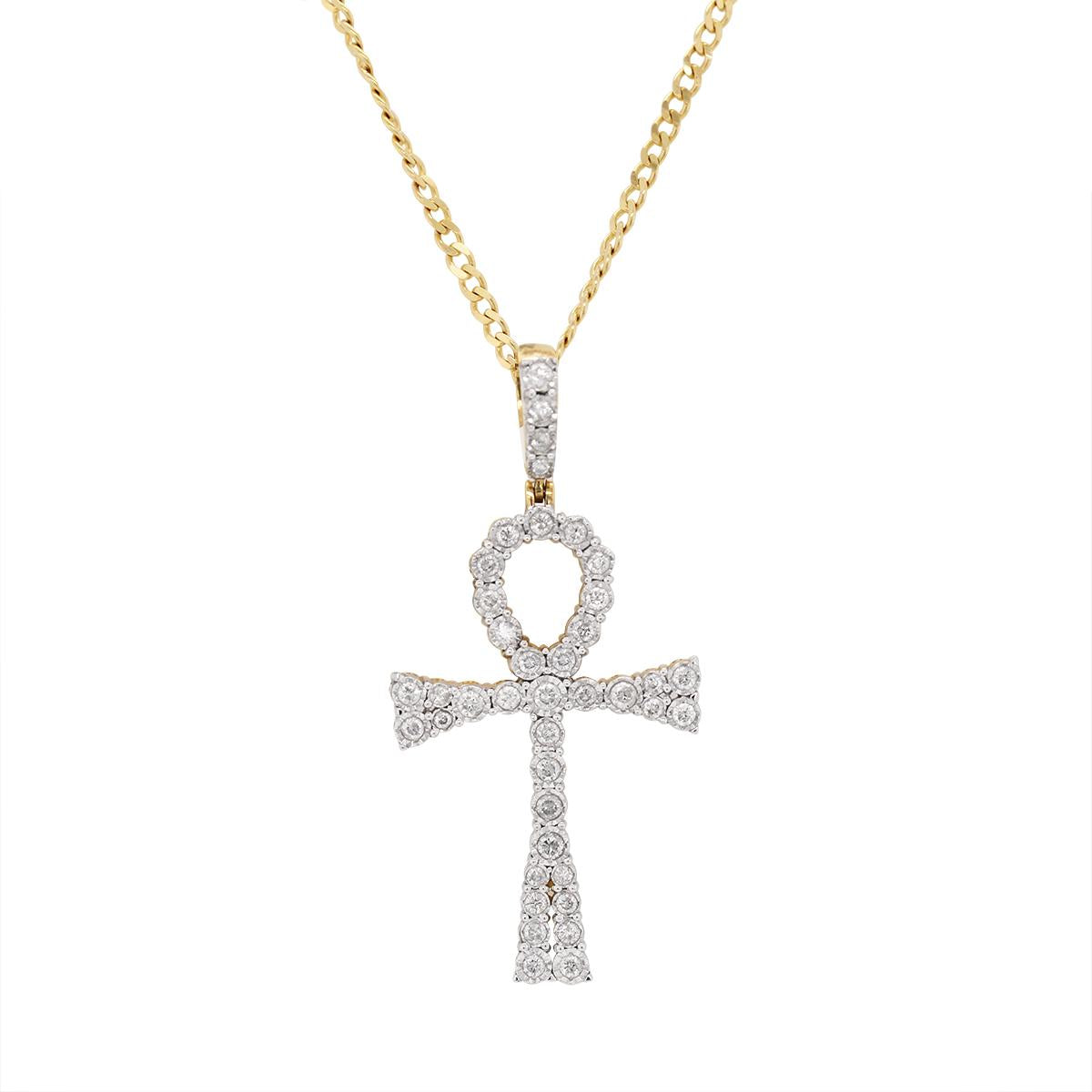 TWO-TONE GOLD DIAMOND ANKH PENDANT, 1.00 CT TW