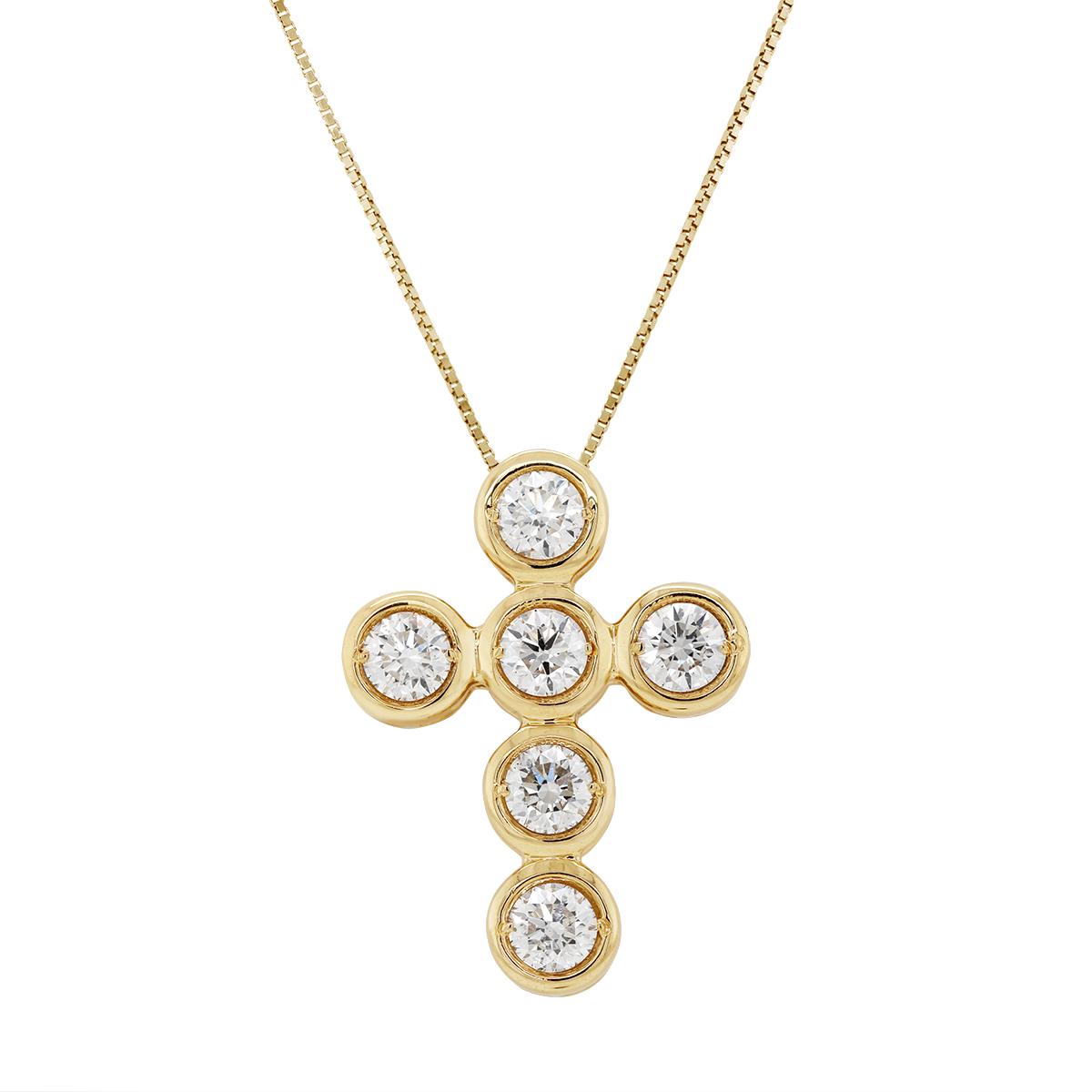 YELLOW GOLD BEZEL SET DIAMOND CROSS PENDANT, 1.80 CT TW