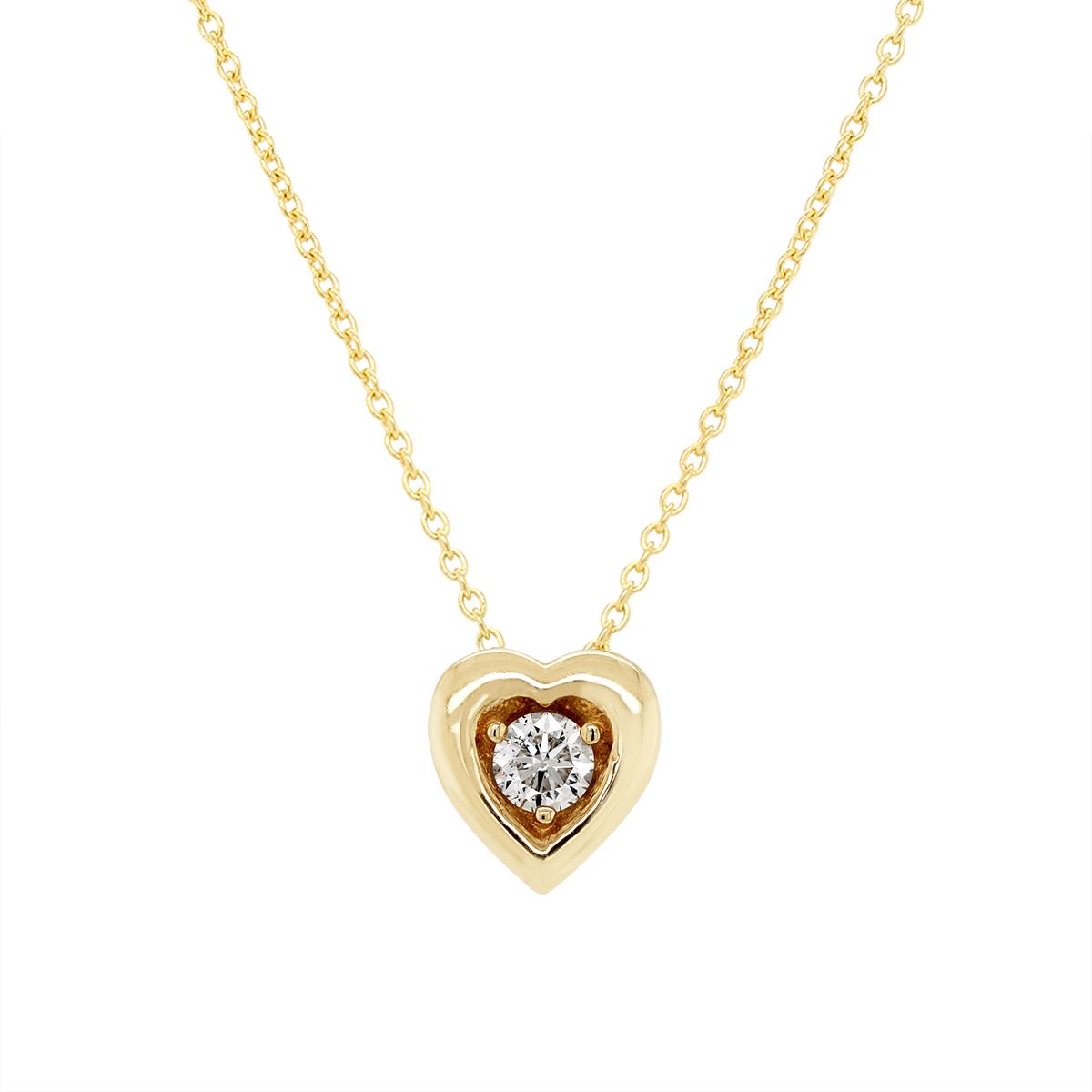 YELLOW GOLD HEART PENDANT WITH .18 CARAT ROUND DIAMOND