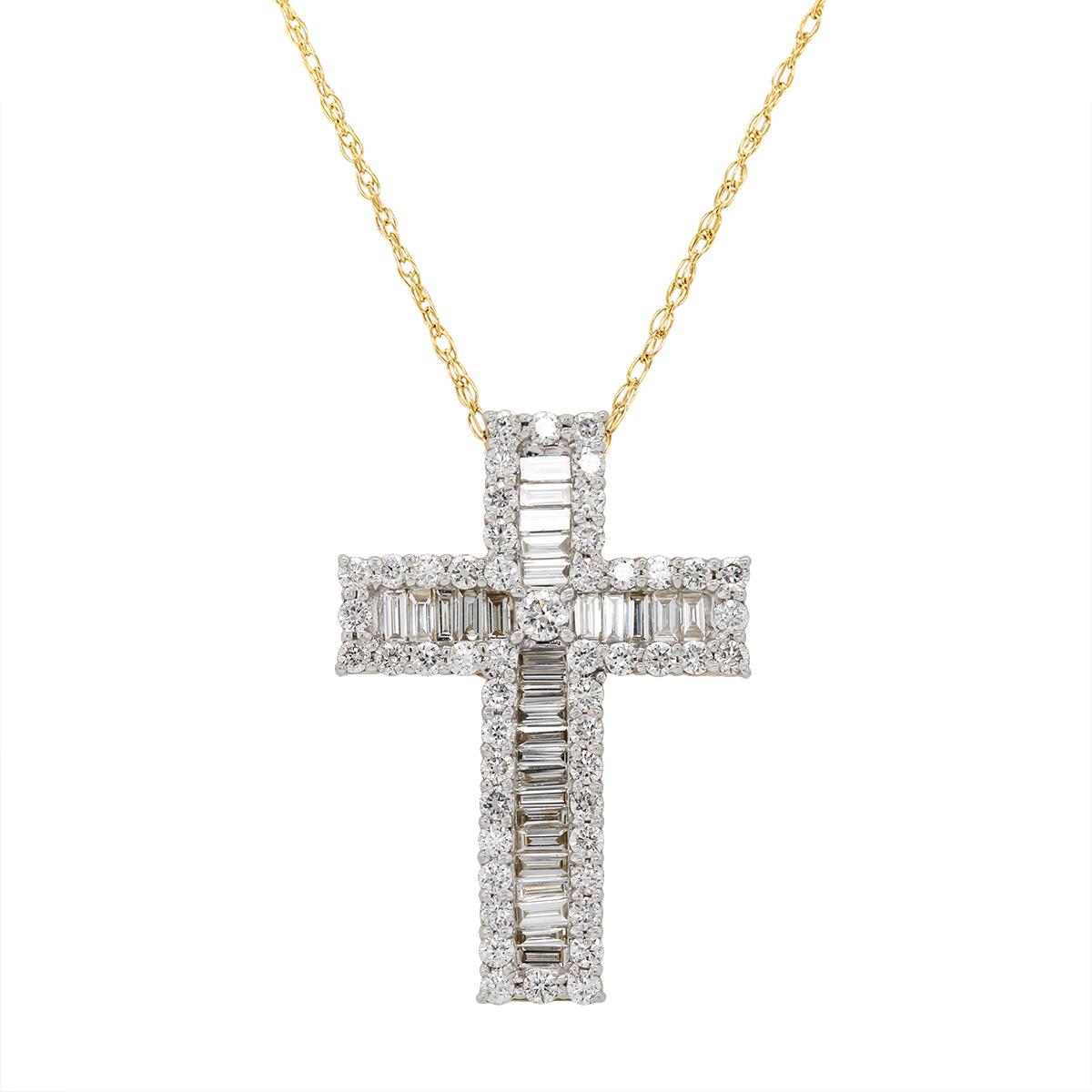 YELLOW GOLD DIAMOND PAVE CROSS PENDANT, 1.11 CT TW