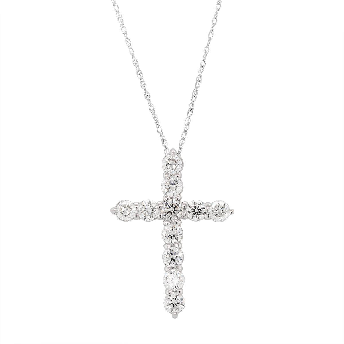 WHITE GOLD DIAMOND CROSS PENDANT NECKLACE, .80 CT TW