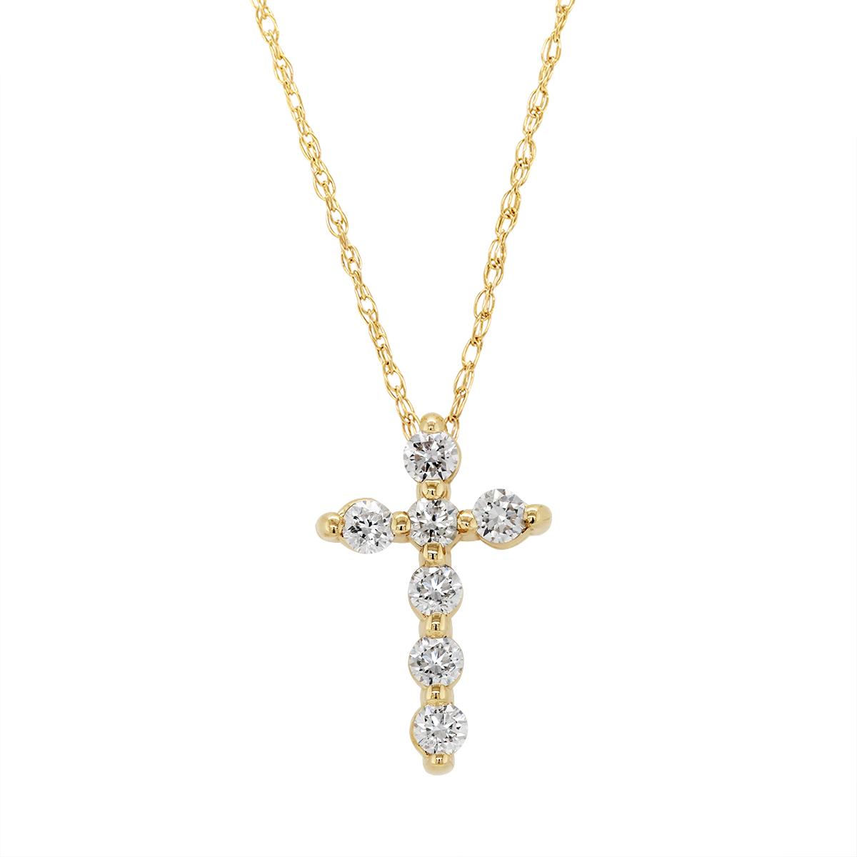 YELLOW GOLD DIAMOND CROSS PENDANT, .50 CT TW
