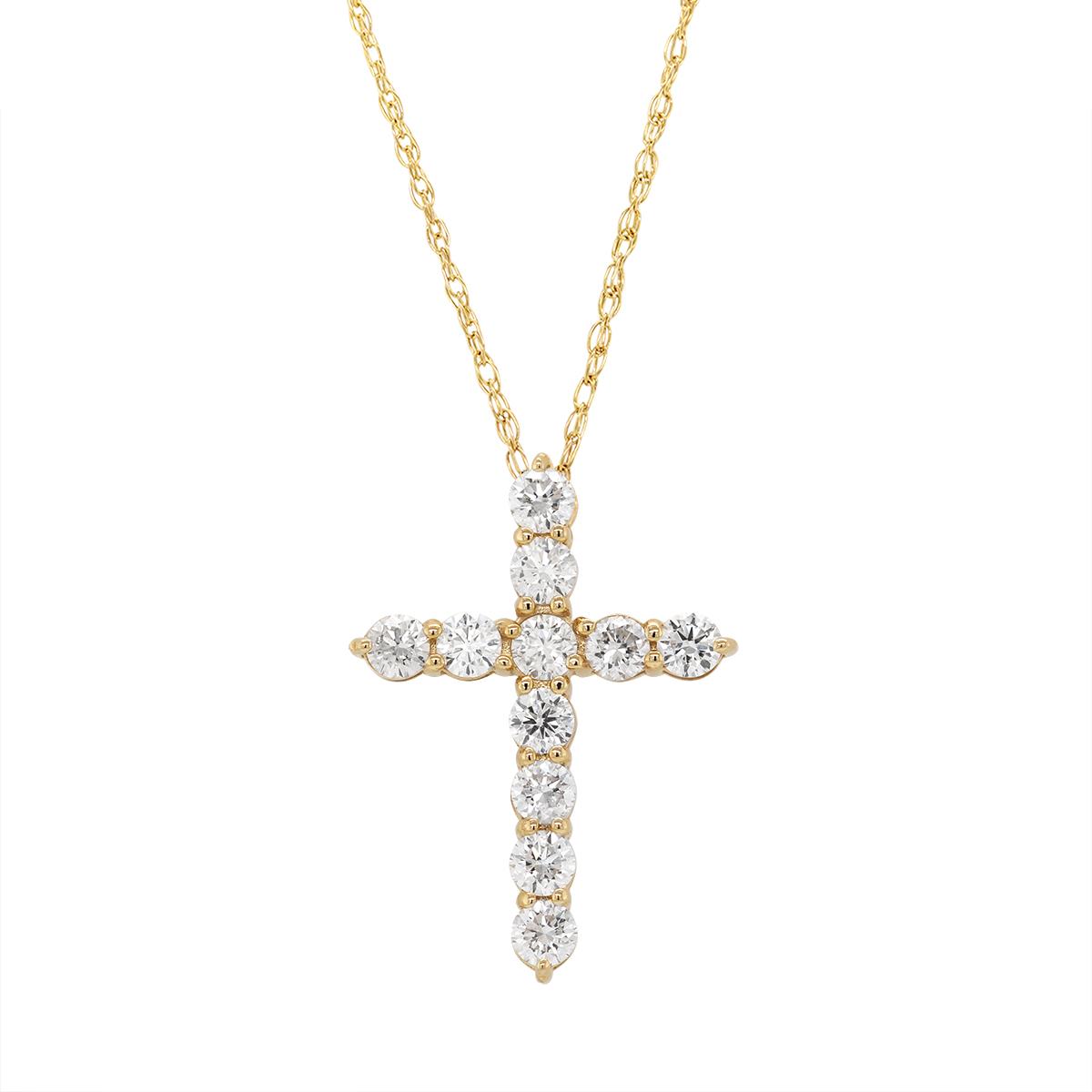 YELLOW GOLD DIAMOND CROSS PENDANT, .79 CT TW