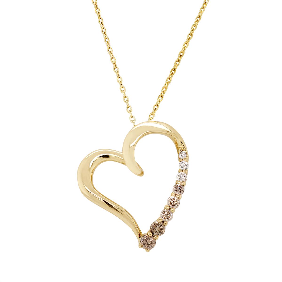 YELLOW GOLD HEART PENDANT WITH BROWN AND WHITE DIAMONDS, .26 CT TW