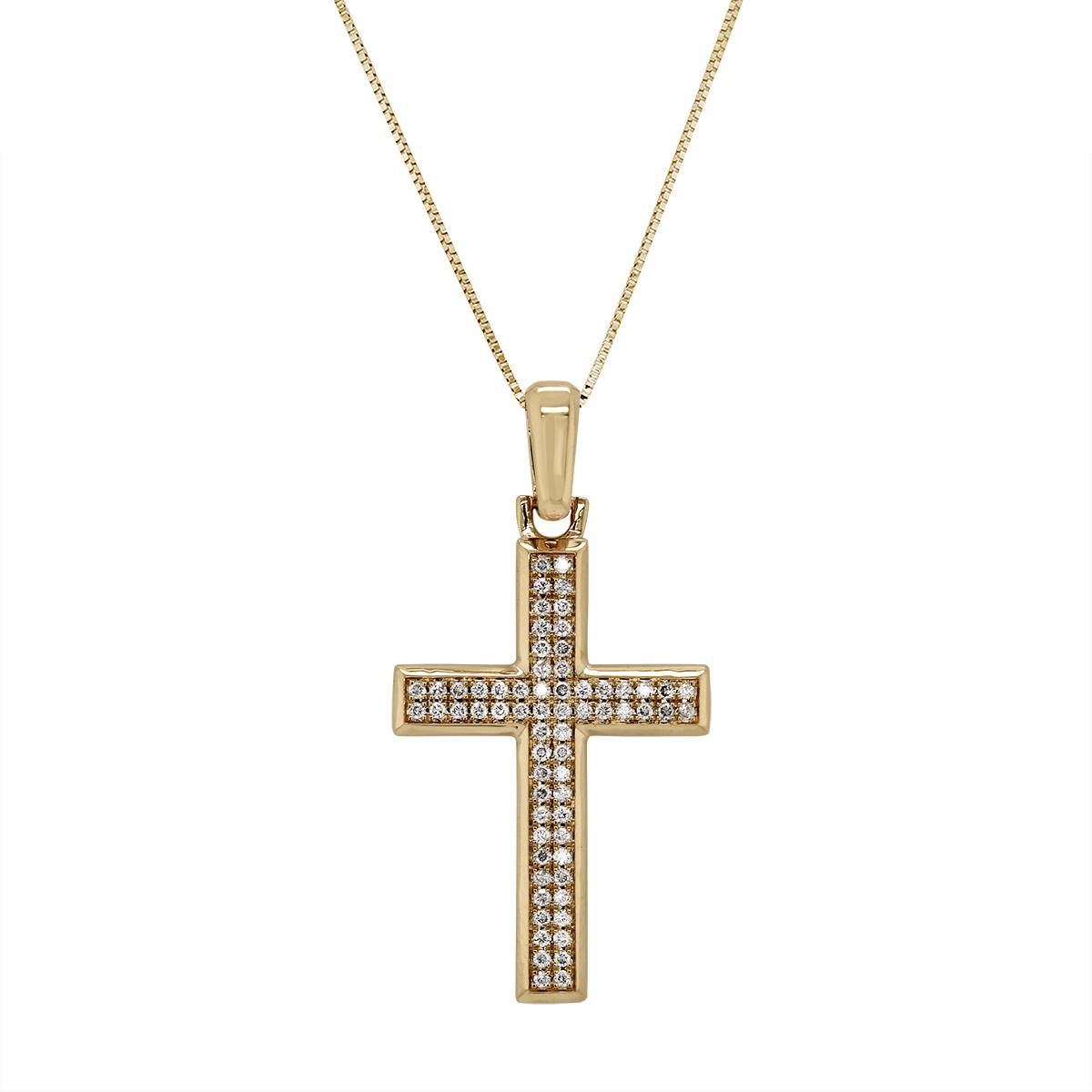 YELLOW GOLD DIAMOND CROSS PENDANT, 3/8 CT TW