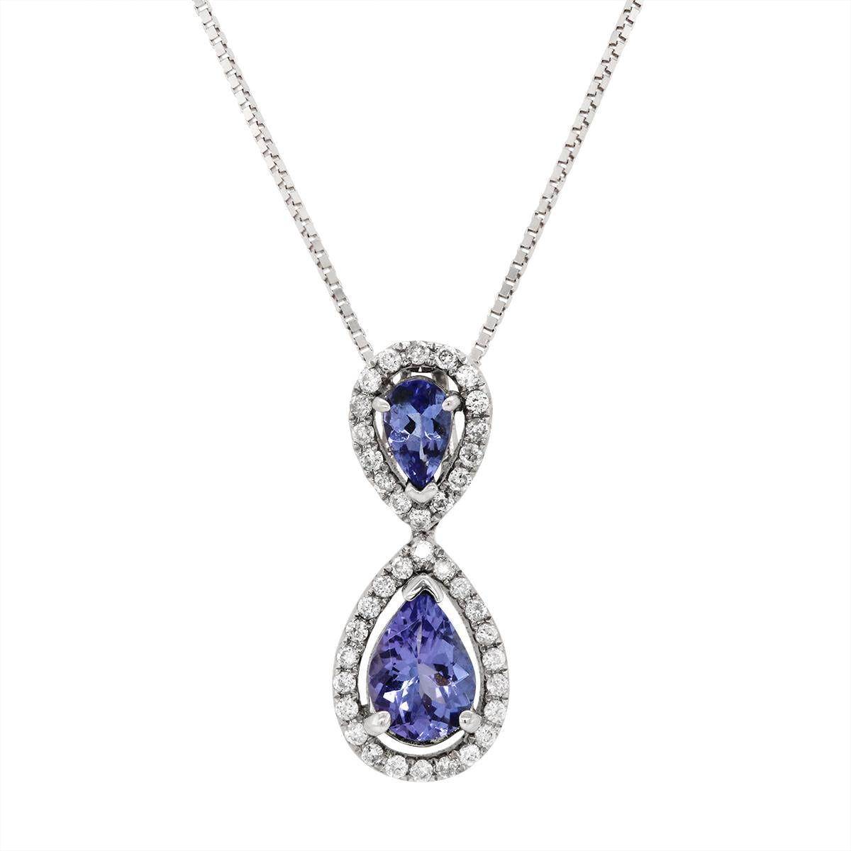WHITE GOLD DOUBLE PEAR TANZANITE PENDANT WITH DIAMONDS, .20 CT TW