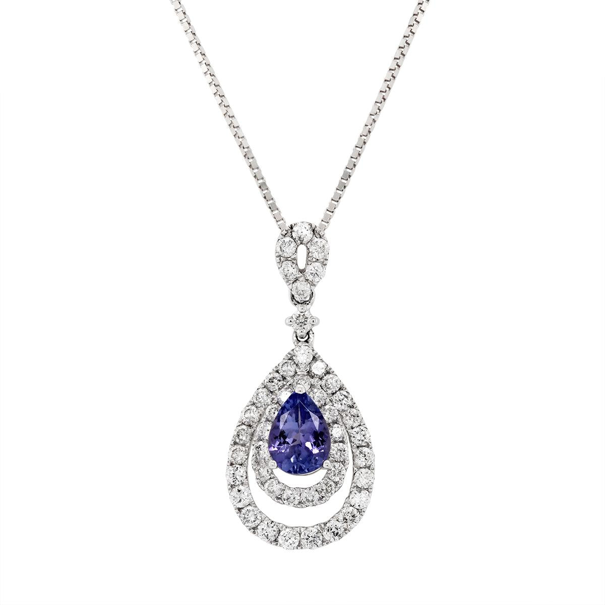 WHITE GOLD PEAR TANZANITE PENDANT WITH DIAMONDS, .79 CT TW