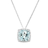 WHITE GOLD AQUAMARINE AND DIAMOND HALO PENDANT NECKLACE, .50 CT TW