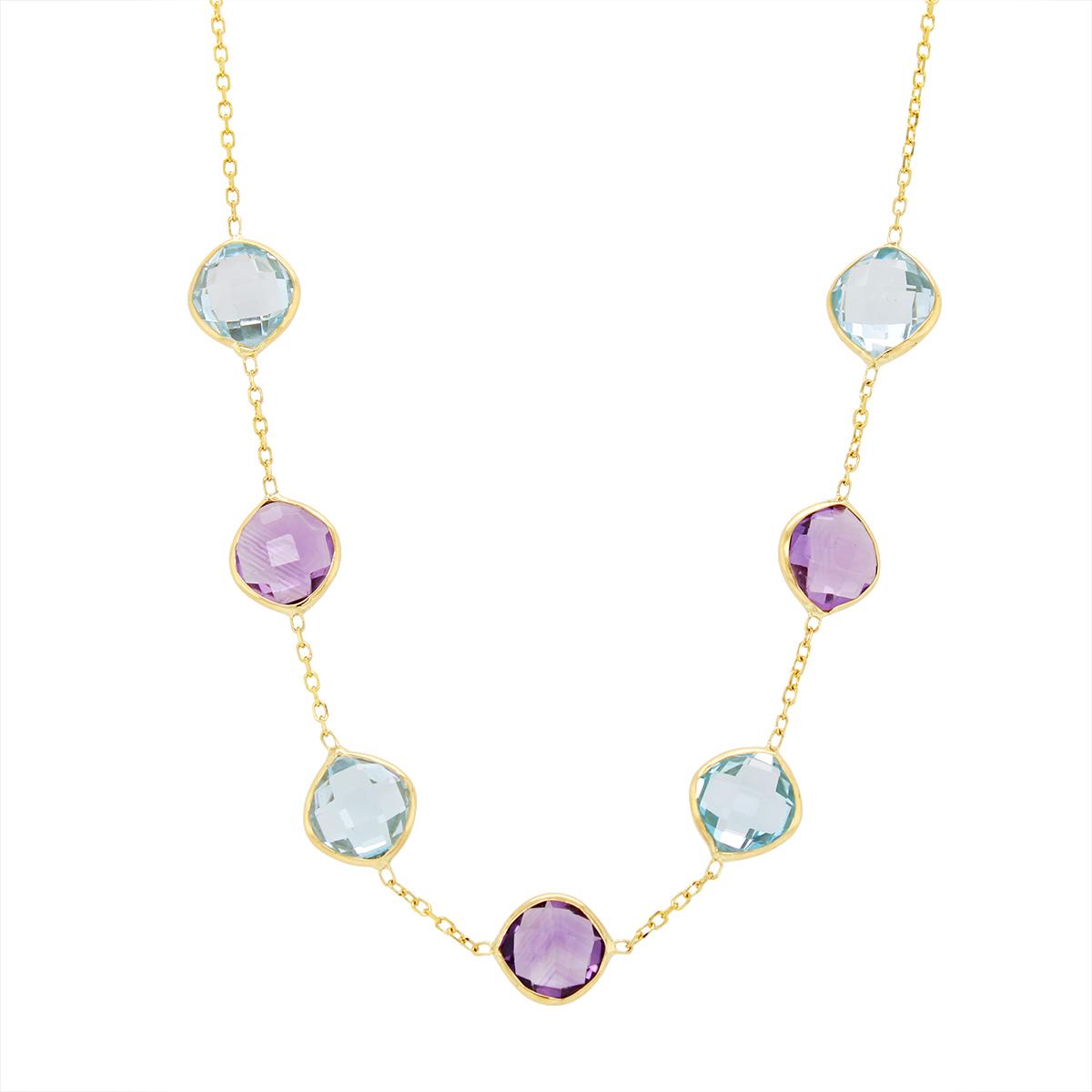 YELLOW GOLD NECKLACE WITH TOPAZ AND AMETHYST GEMSTONES