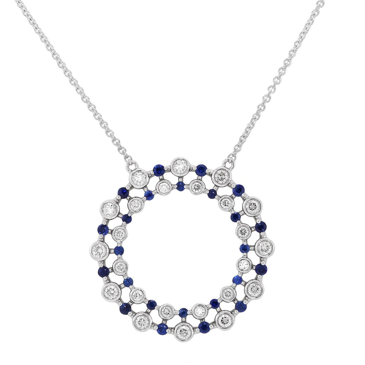 WHITE GOLD SAPPHIRE AND DIAMOND CIRCLE PENDANT, .54 CT TW