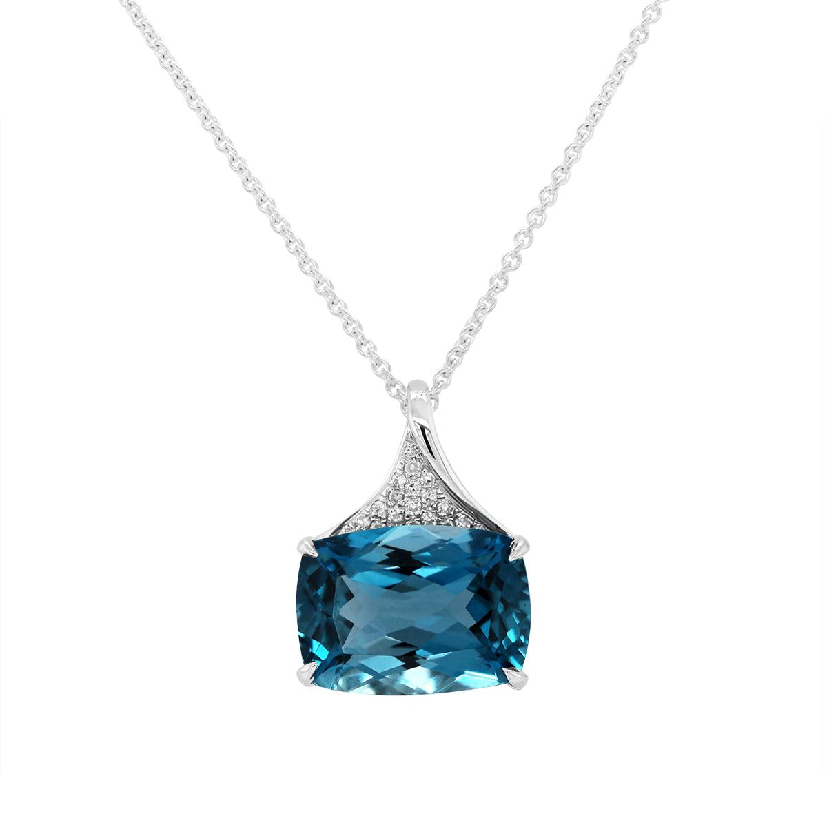 WHITE GOLD FANCY BLUE TOPAZ AND DIAMOND PENDANT, .06 CT TW