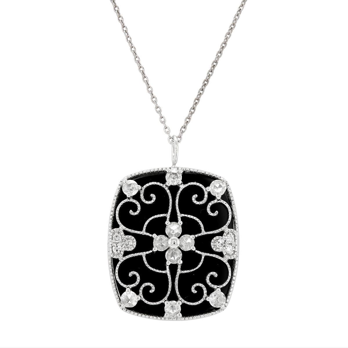 VINTAGE STYLE BLACK ONYX AND DIAMOND PENDANT, .27 CT TW