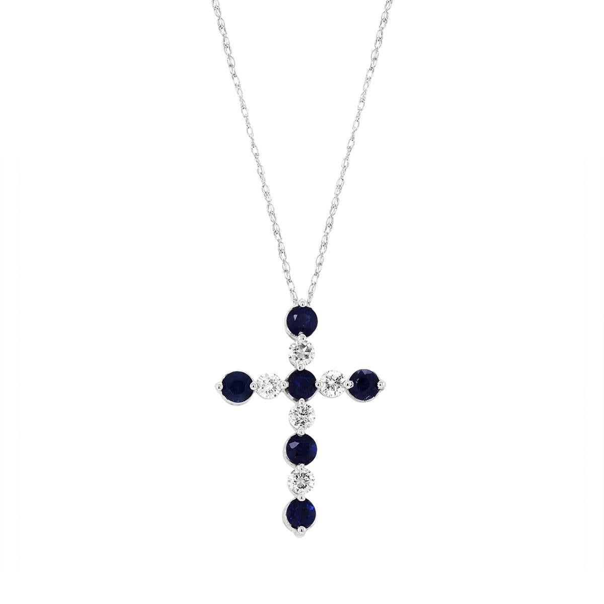 WHITE GOLD SAPPHIRE AND DIAMOND CROSS PENDANT, .20 CT TW
