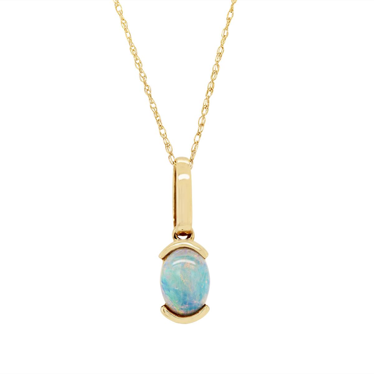 YELLOW GOLD OVAL OPAL PENDANT NECKLACE