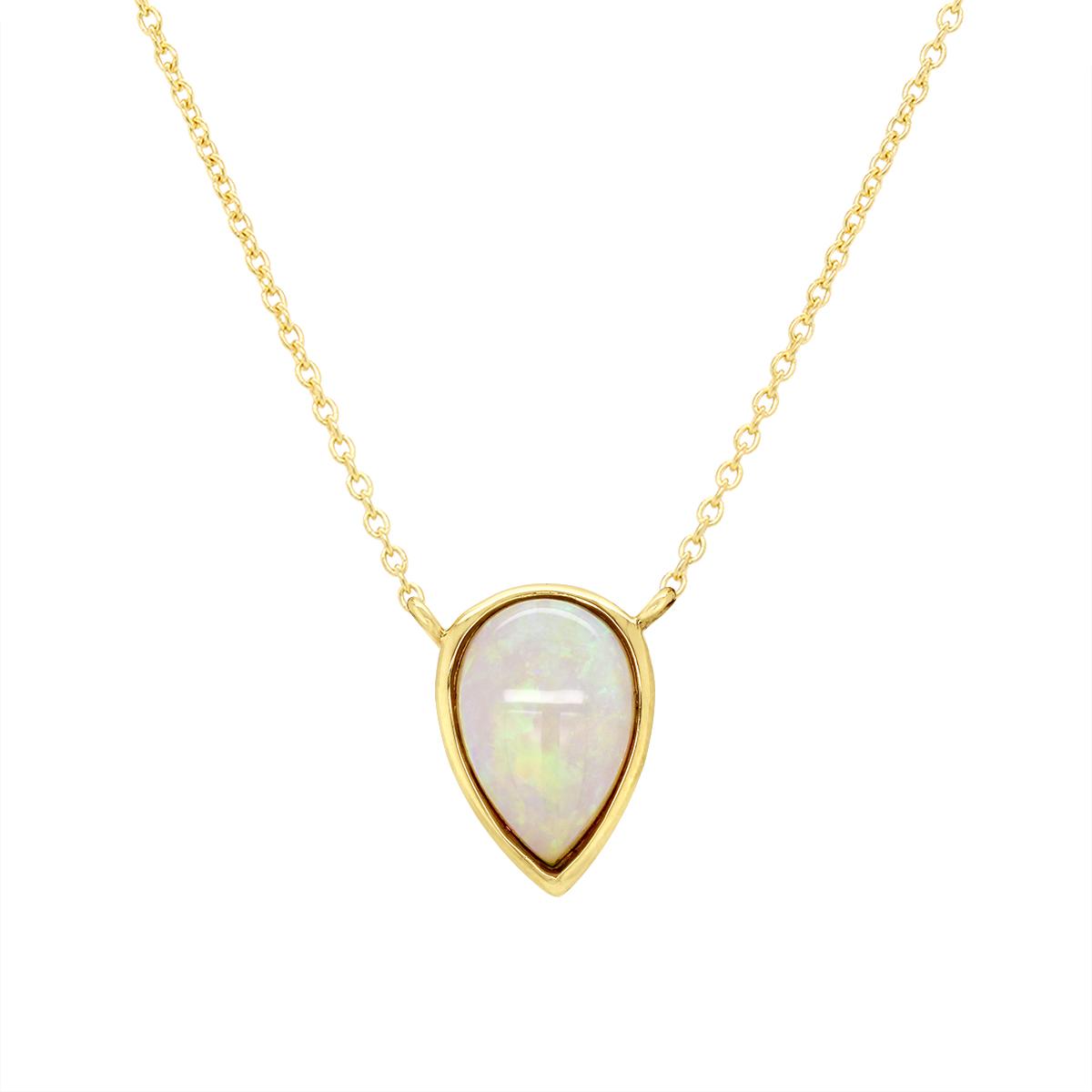 YELLOW GOLD PEAR OPAL NECKLACE