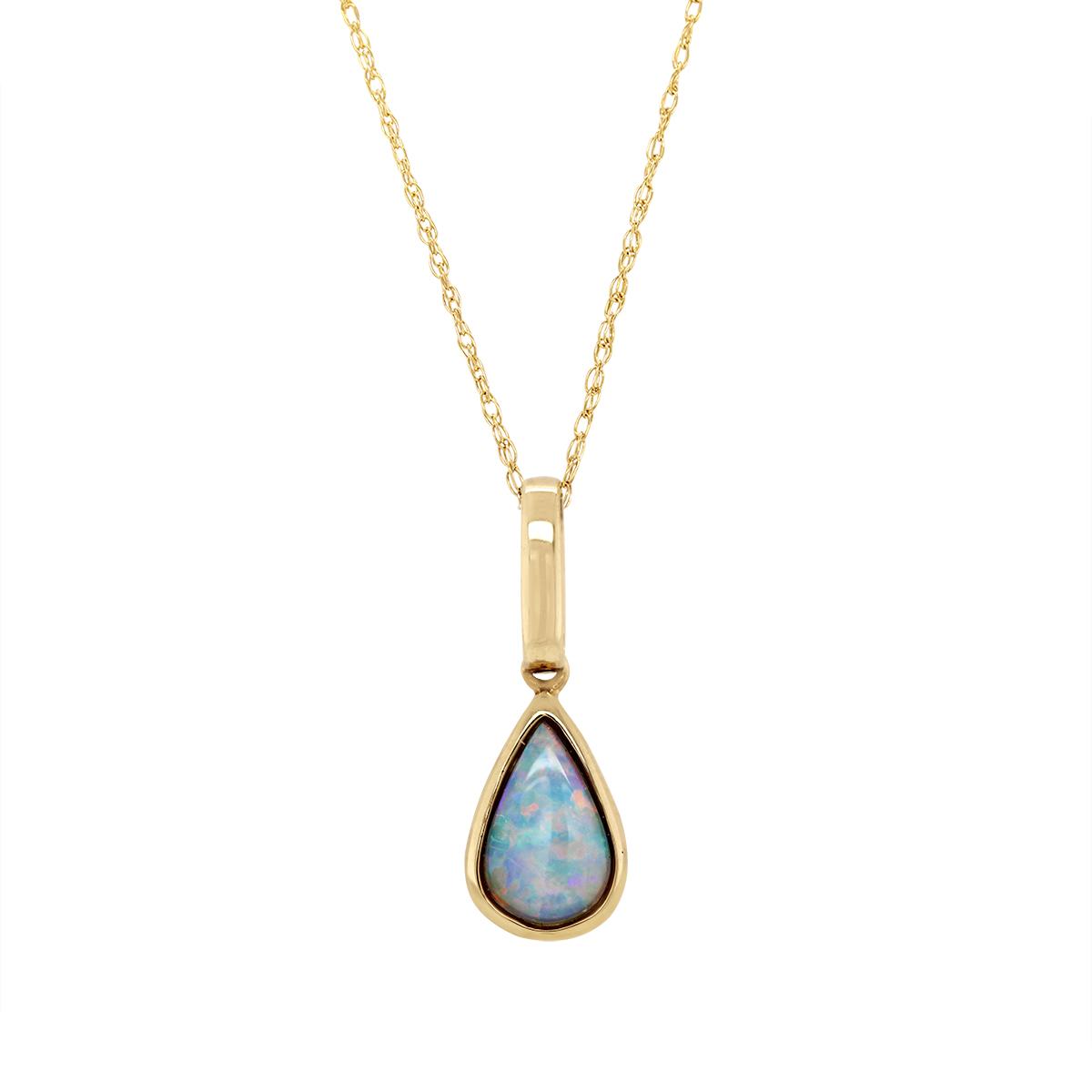 YELLOW GOLD PEAR SHAPED OPAL NECKLACE