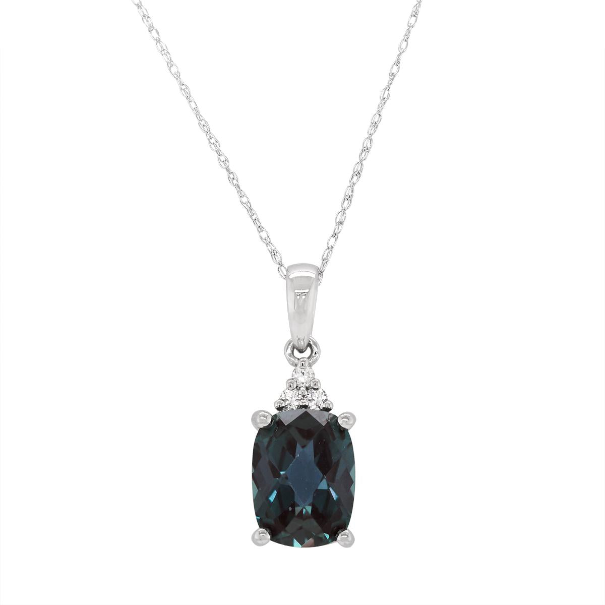 WHITE GOLD LAB GROWN ALEXANDRITE DIAMOND PENDANT, .03 CT TW