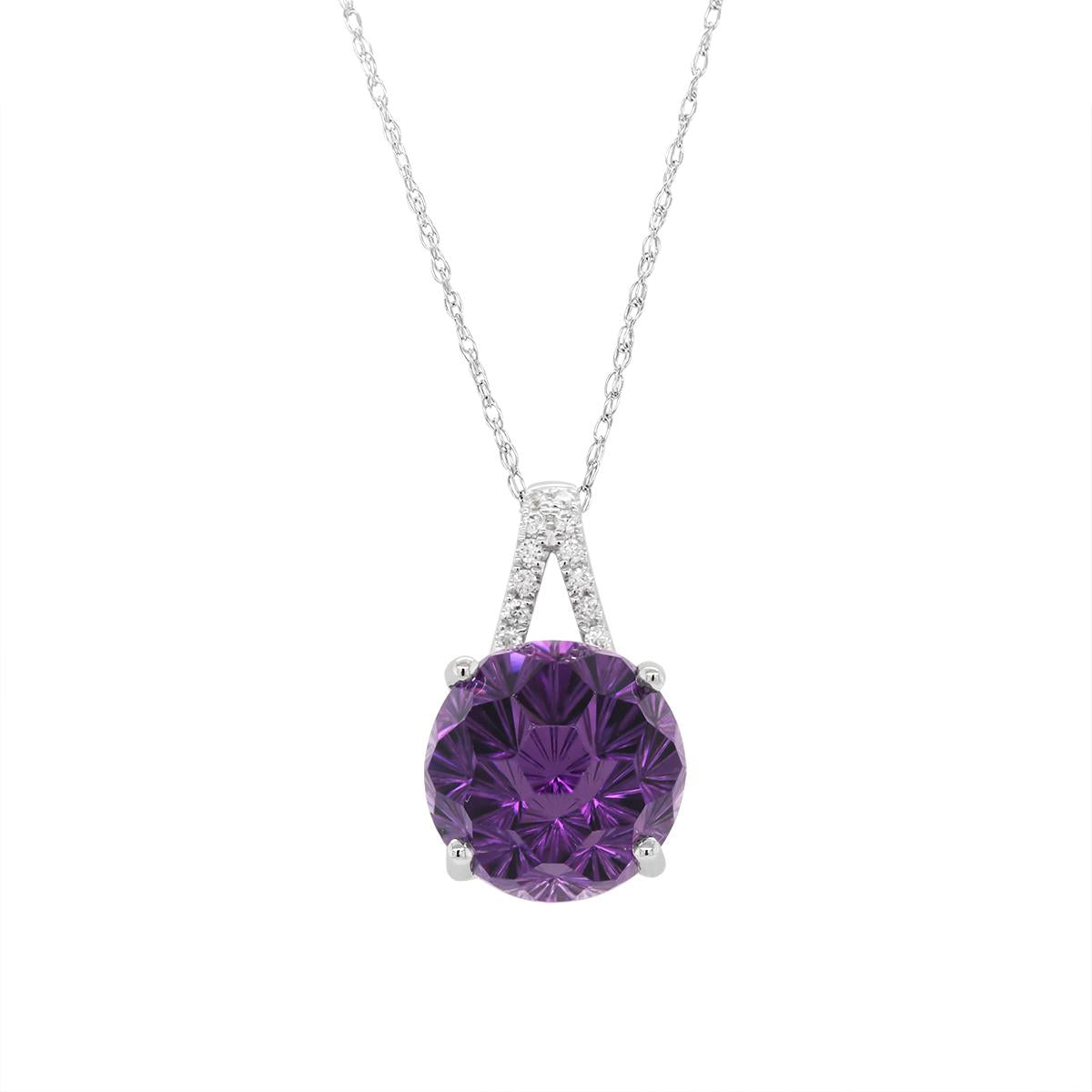 WHITE GOLD FANCY CUT AMETHYST PENDANT WITH DIAMONDS, .05 CT TW